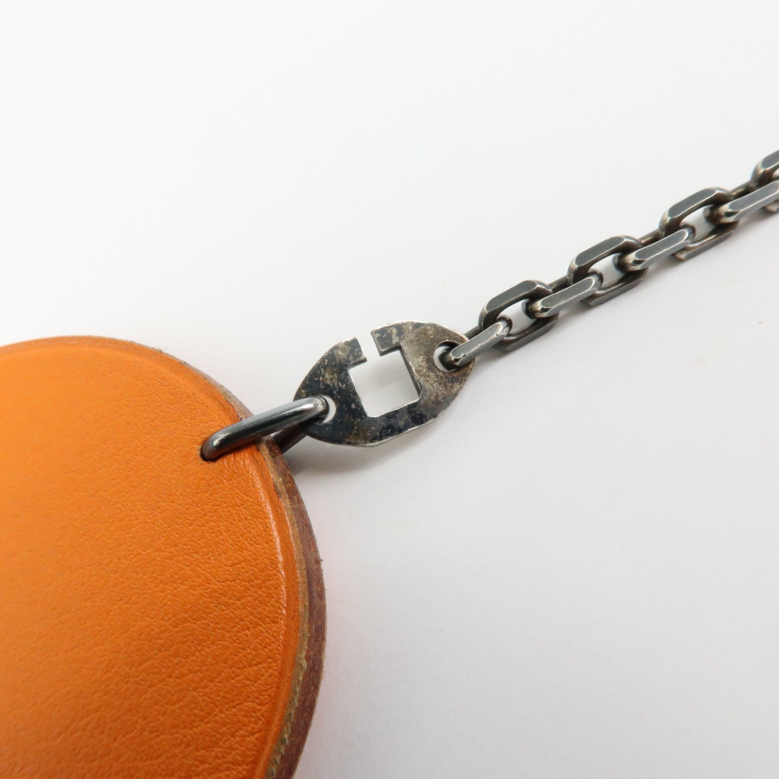 HERMES Leather Bag Charm Key Charm Key Holder Orange Green