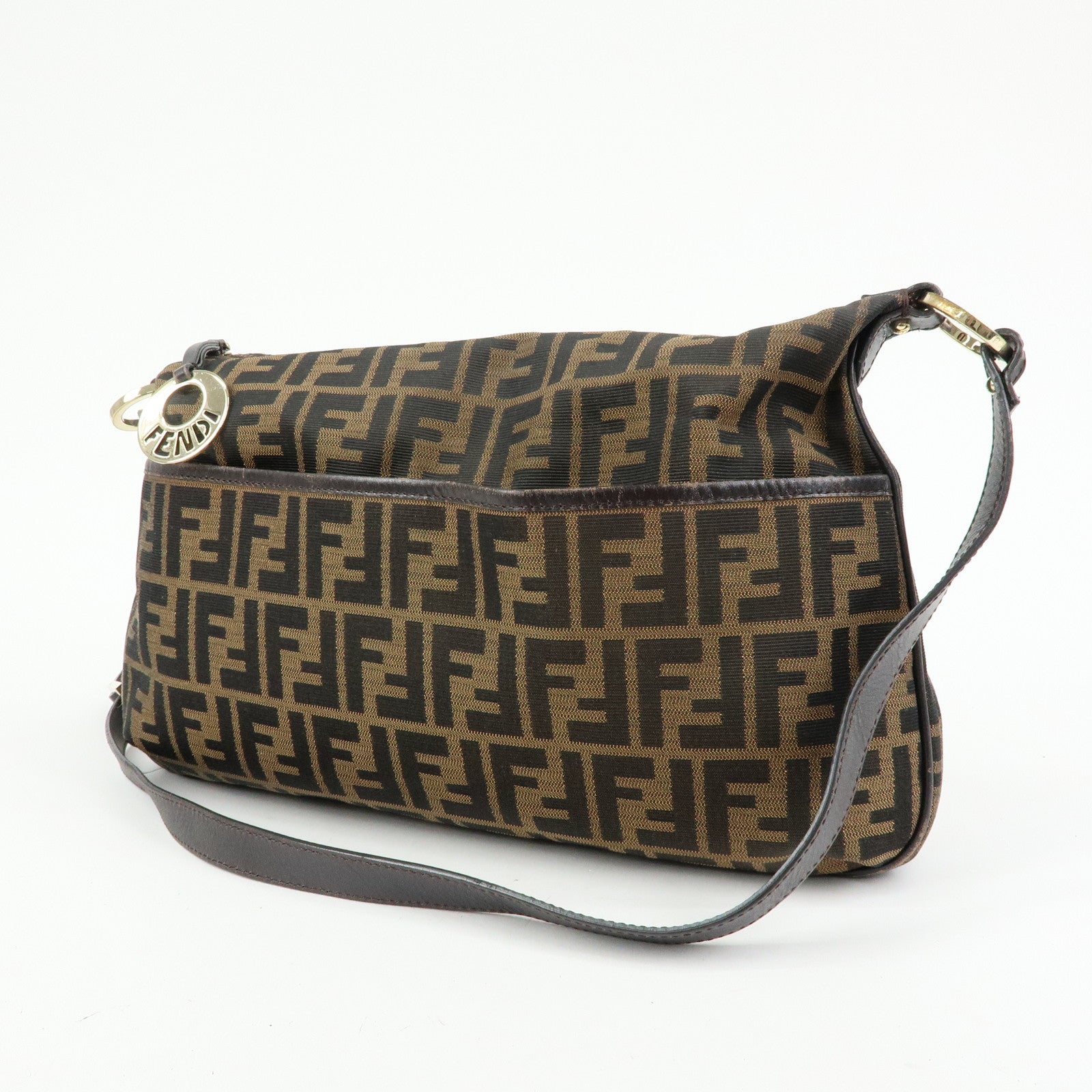 FENDI Zucca Canvas Leather Shoulder Bag Black Brown 8BT191‑JWU