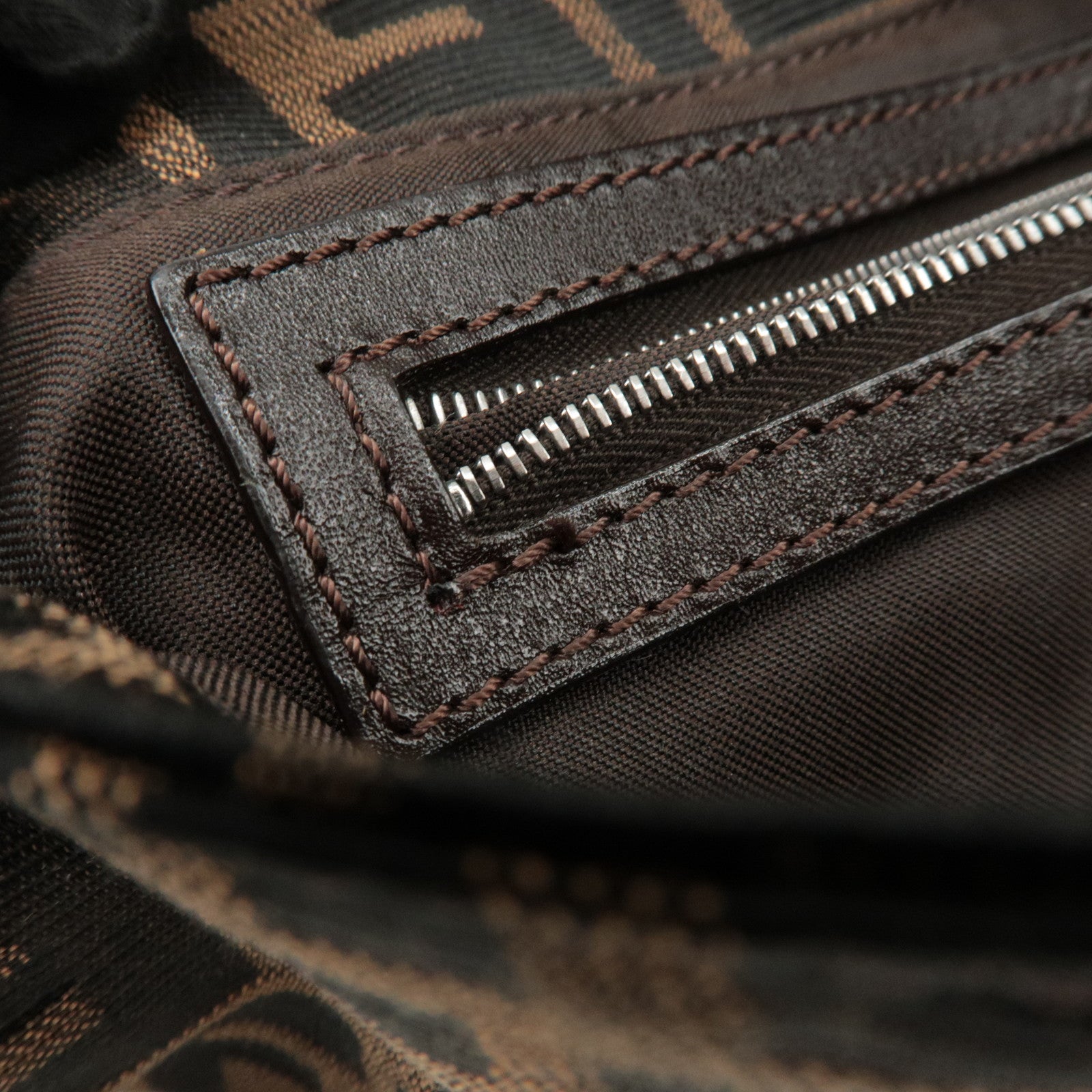 FENDI Mamma Baguette Zucca Canvas Shoulder Bag Brown Black 26424 Used