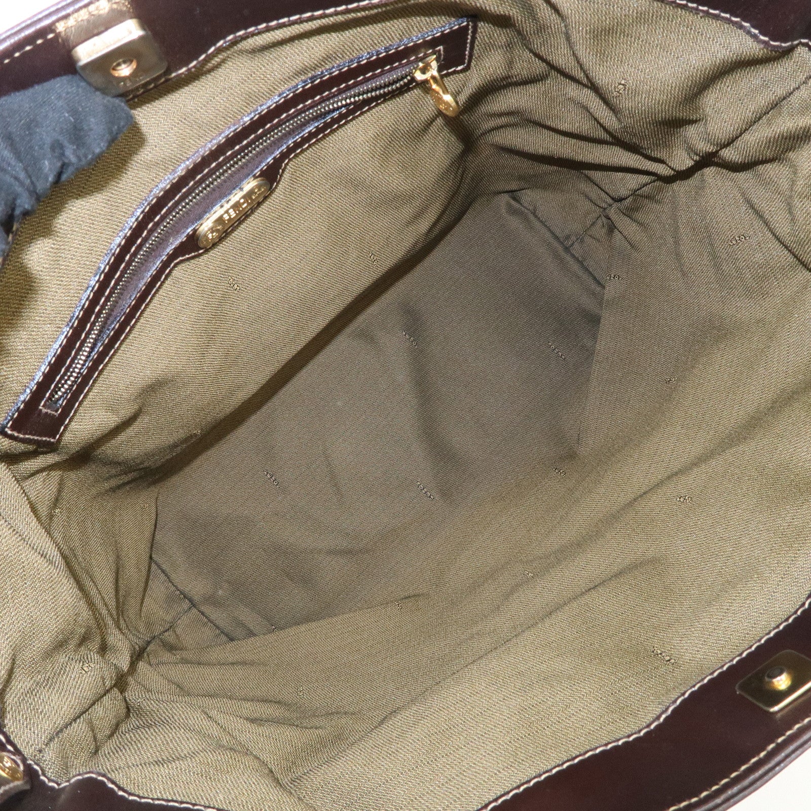 FENDI Zucca Canvas Leather 2Way Bag Hand Bag Shoulder Bag Brown