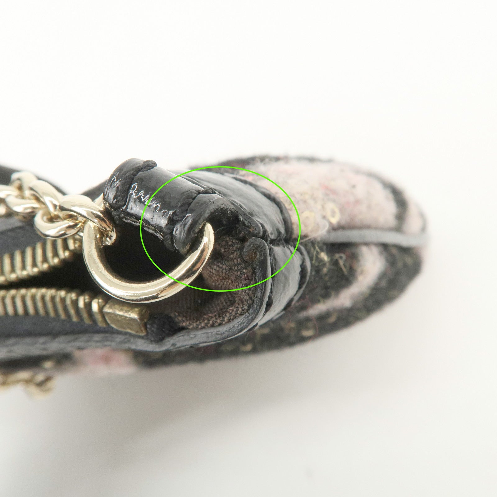 FENDI Wool Flip Sequin Leather Chain Bag Pouch Black Pink 8BR594