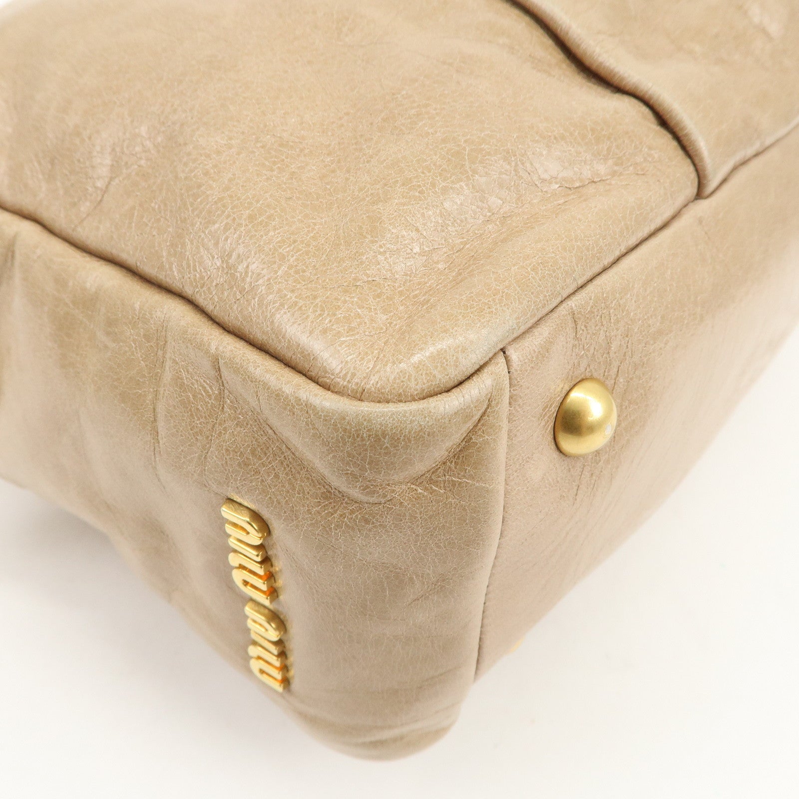 MIU MIU Leather 2Way Bag Hand Bag Shoulder Bag Light Brown RL0048