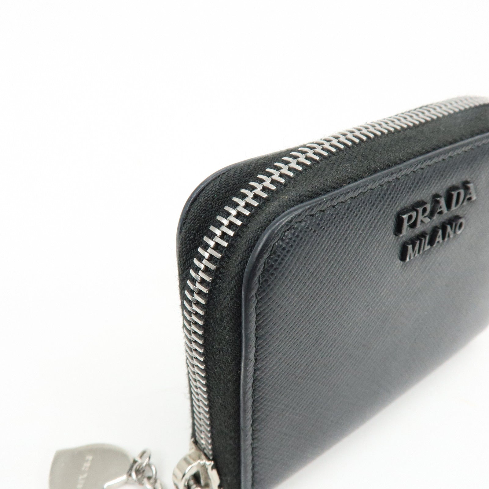 PRADA Saffiano Leather Compact Wallet Coin Case Card Case Black