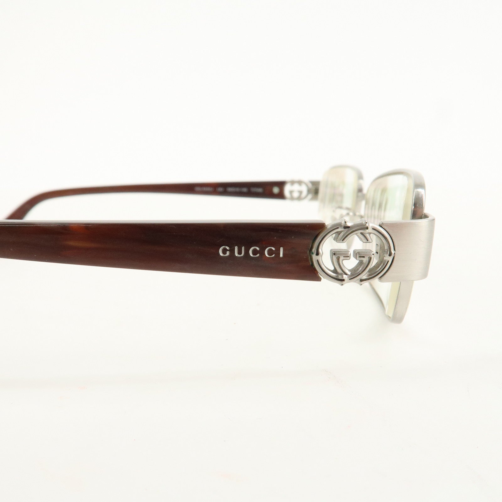 GUCCI Interlocking G Metal Plastic Glasses 56□15 Brown Silver Used