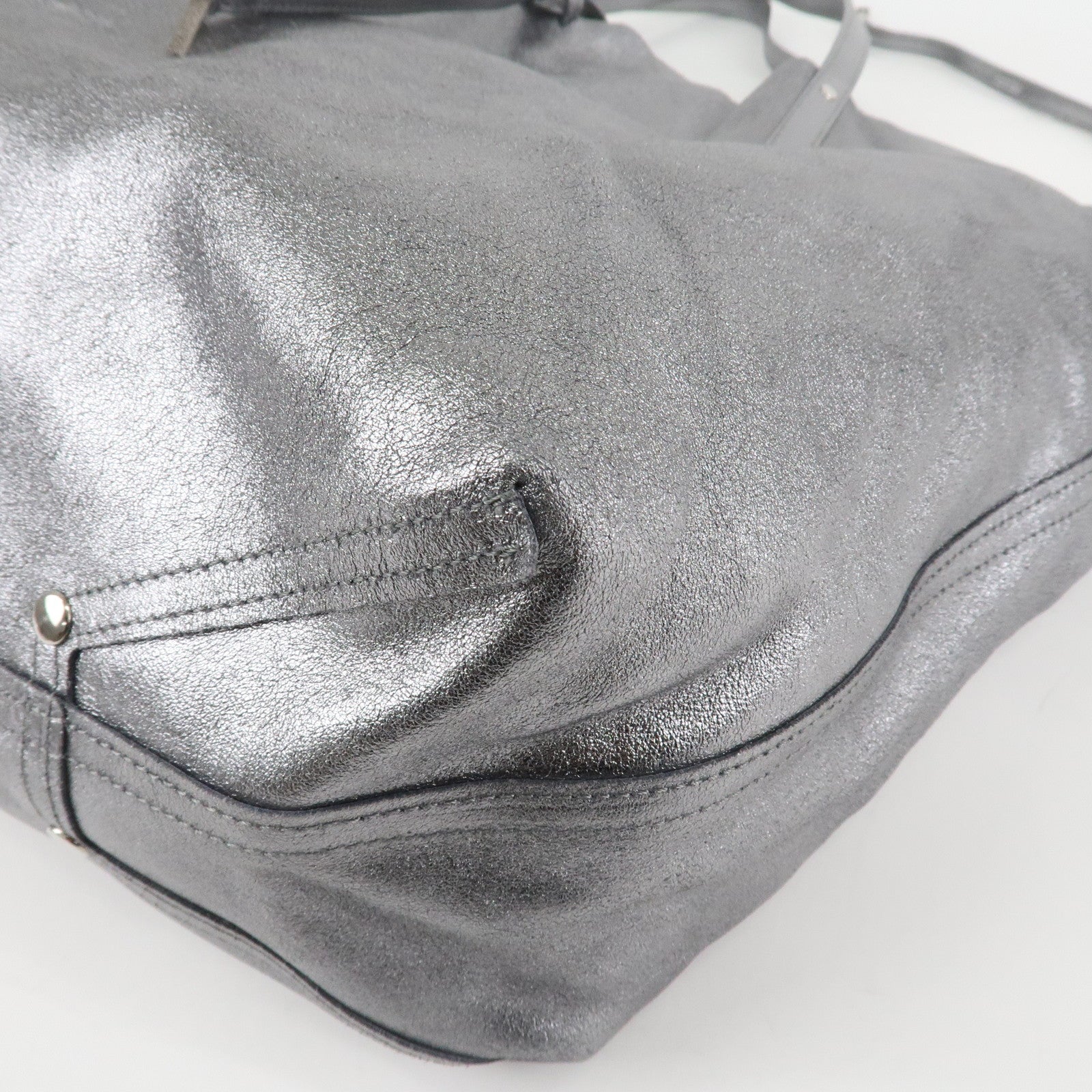 Tiffany&Co. Leather Reversible Tote Bag Sliver Used