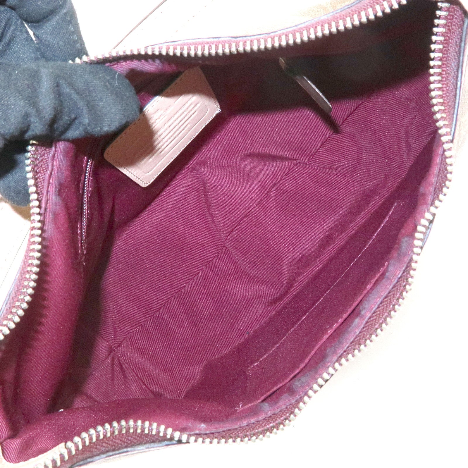 COACH Signature PVC Patent Leather 2Way Shoulder Bag Hand Bag Beige