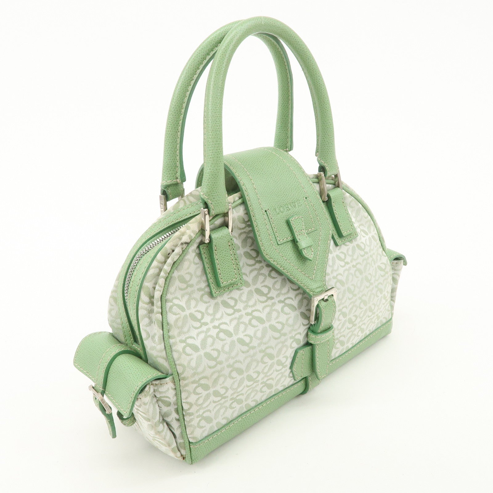 LOEWE Anagram Canvas Leather Hand Bag Light Green