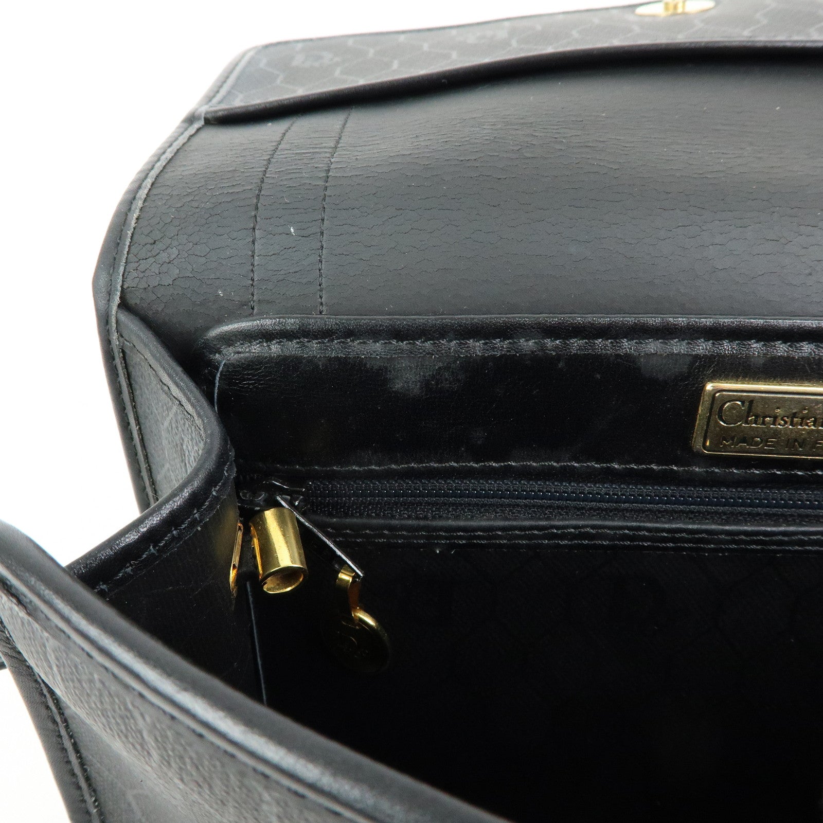 Christian Dior Honeycomb PVC Leather Shoulder Crossbody Bag Black