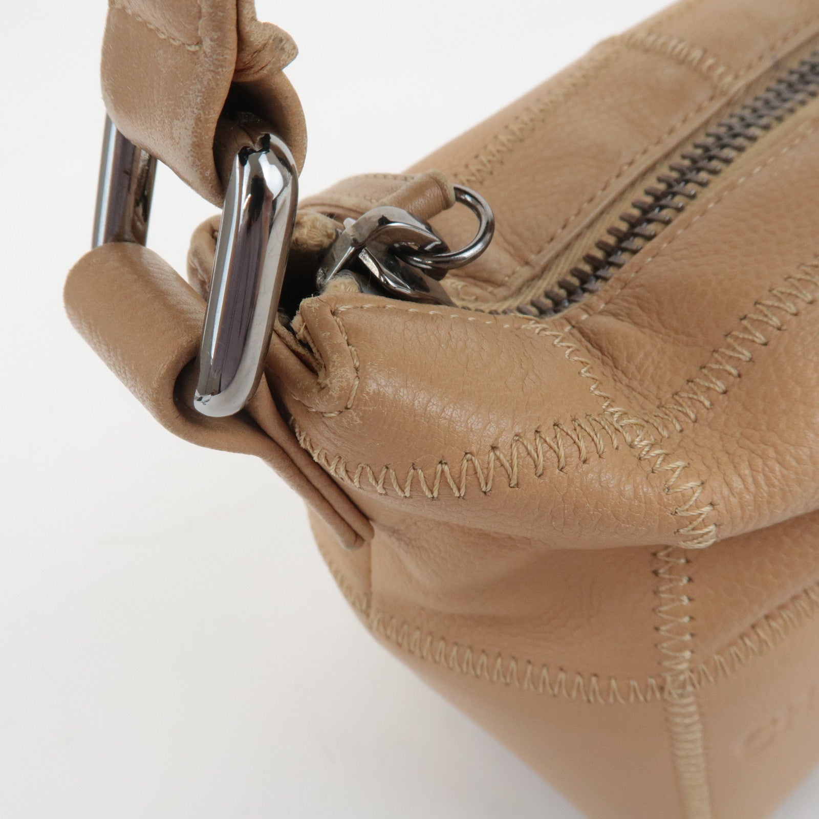 CHANEL Chocolate Bar Wild Stitch Leather Hand Bag Beige Used