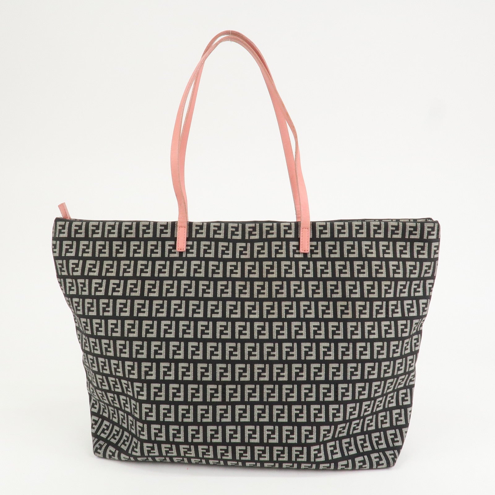 FENDI Zucchino Canvas Leather Tote Shoulder Bag Black Pink 8BH025