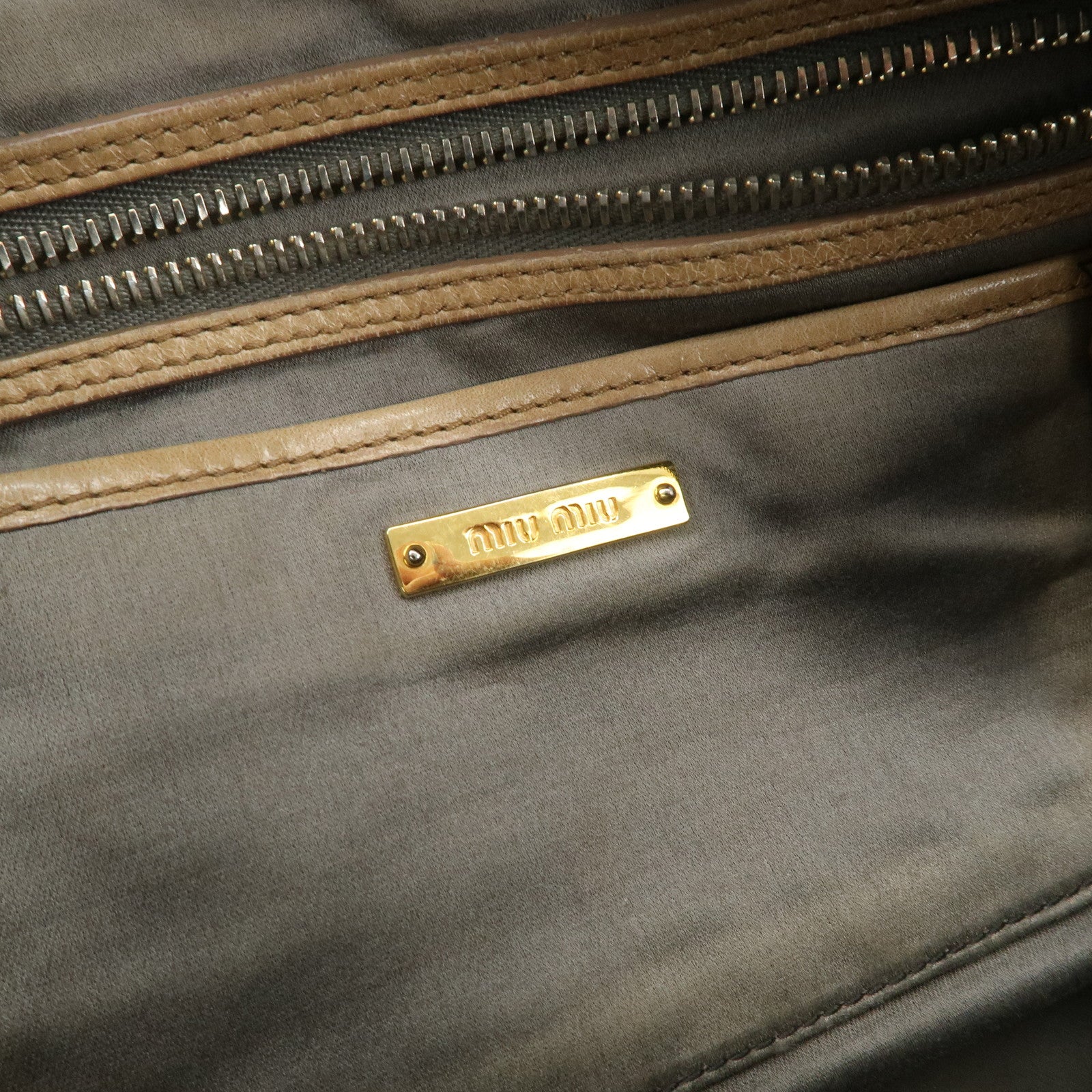 MIU MIU Logo Leather 2Way Bag Hand Bag Light Brown RL0048