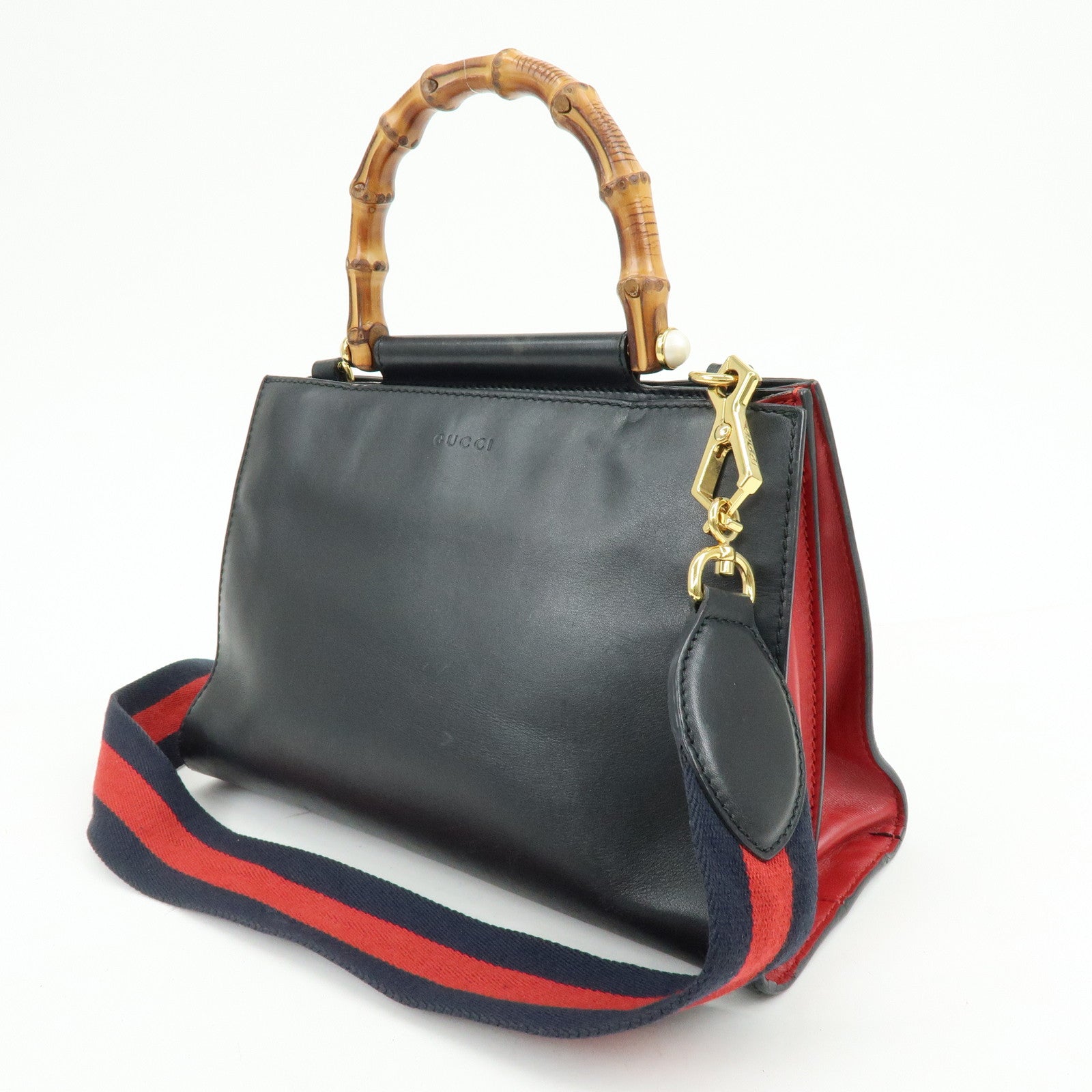 GUCCI Sherry Nymphaea Bamboo Leather 2Way Bag Black 459076