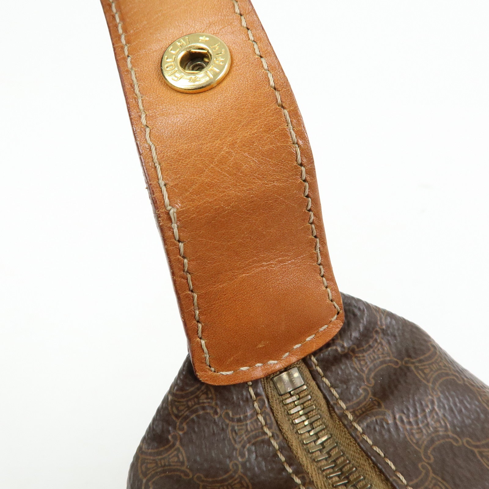 CELINE Macadam PVC Leather Hand Bag Pouch Brown