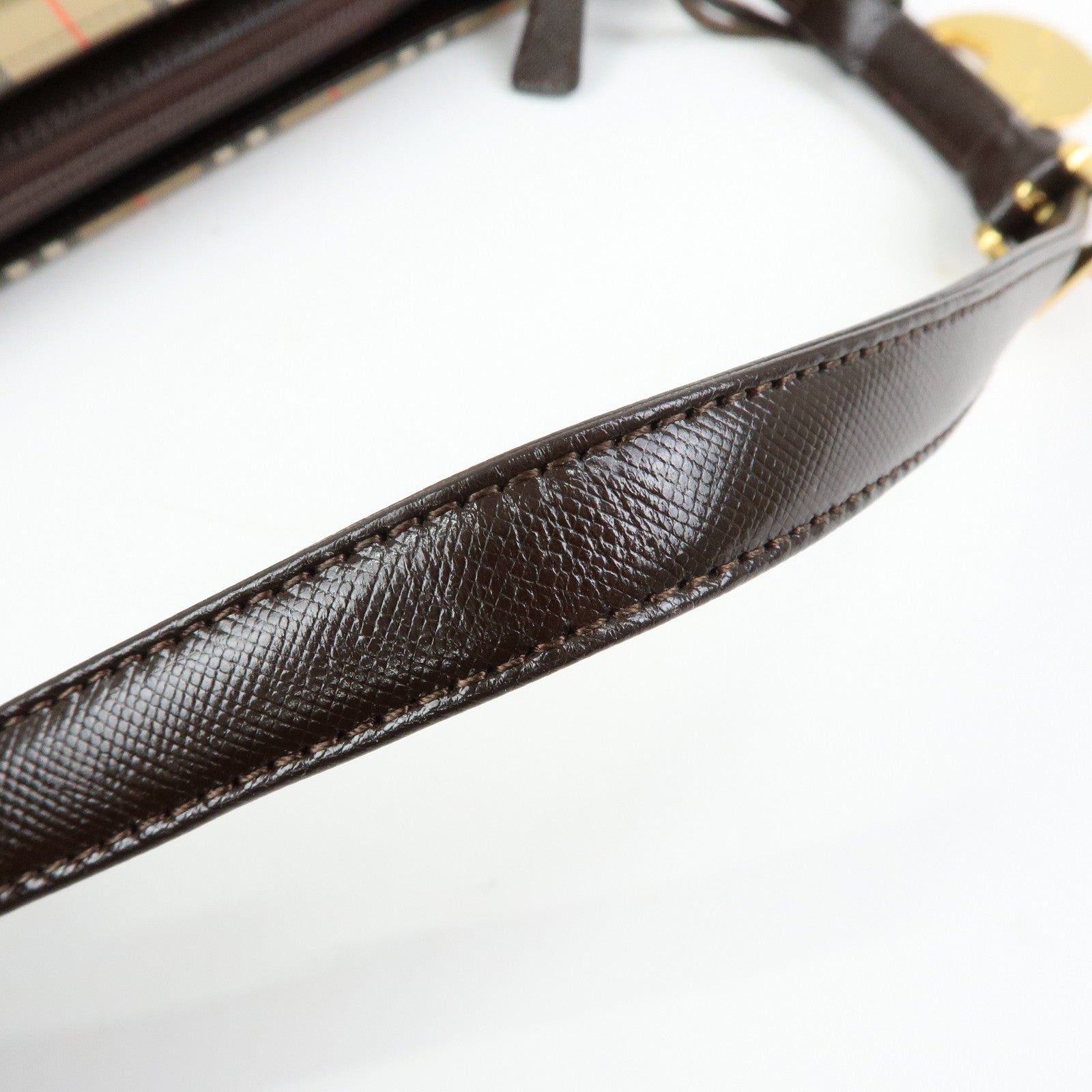 BURBERRY Nova Plaid Canvas Leather Shoulder Bag Beige Brown