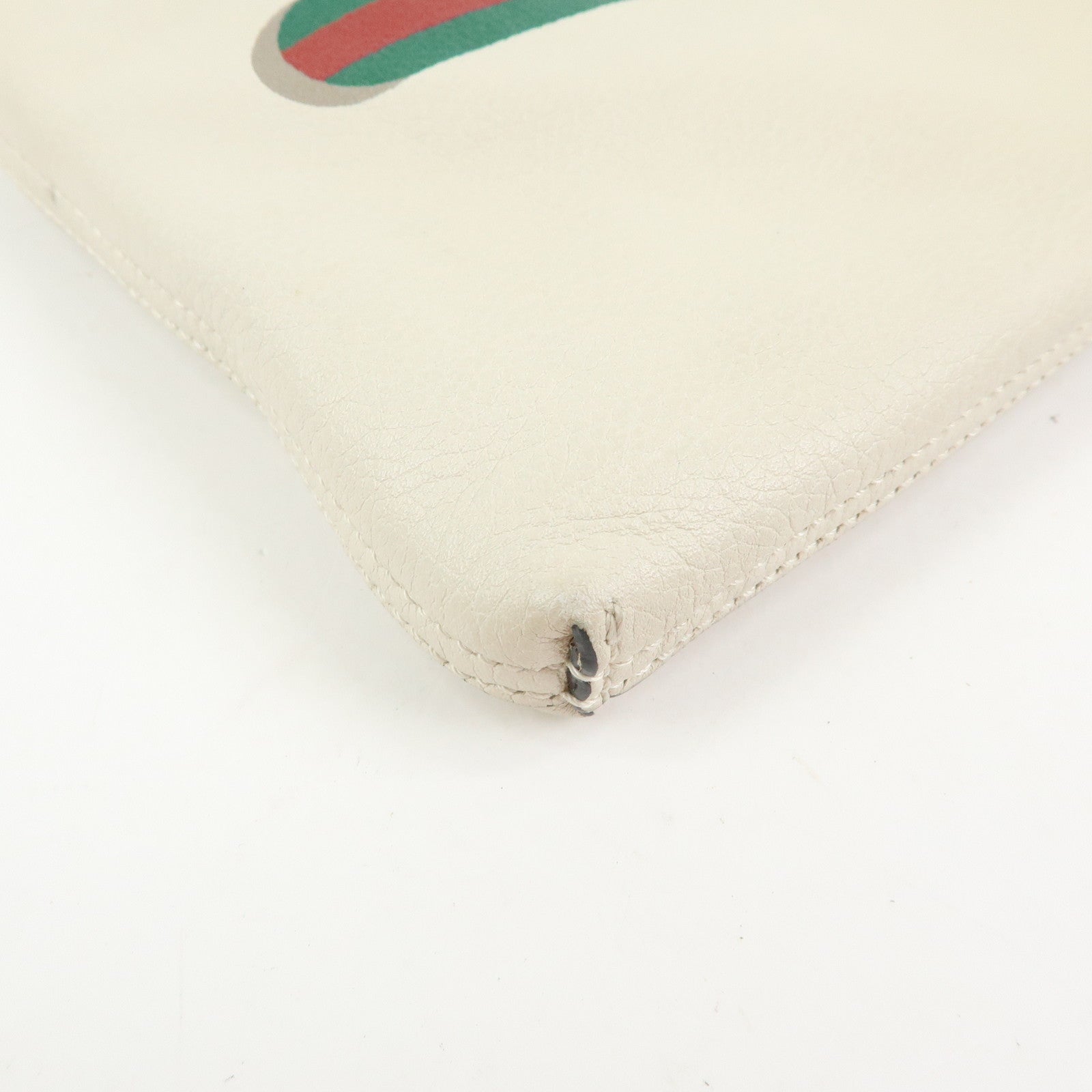 GUCCI Sherry Vintage Logo Leather Clutch Bag Pouch Ivory 500987