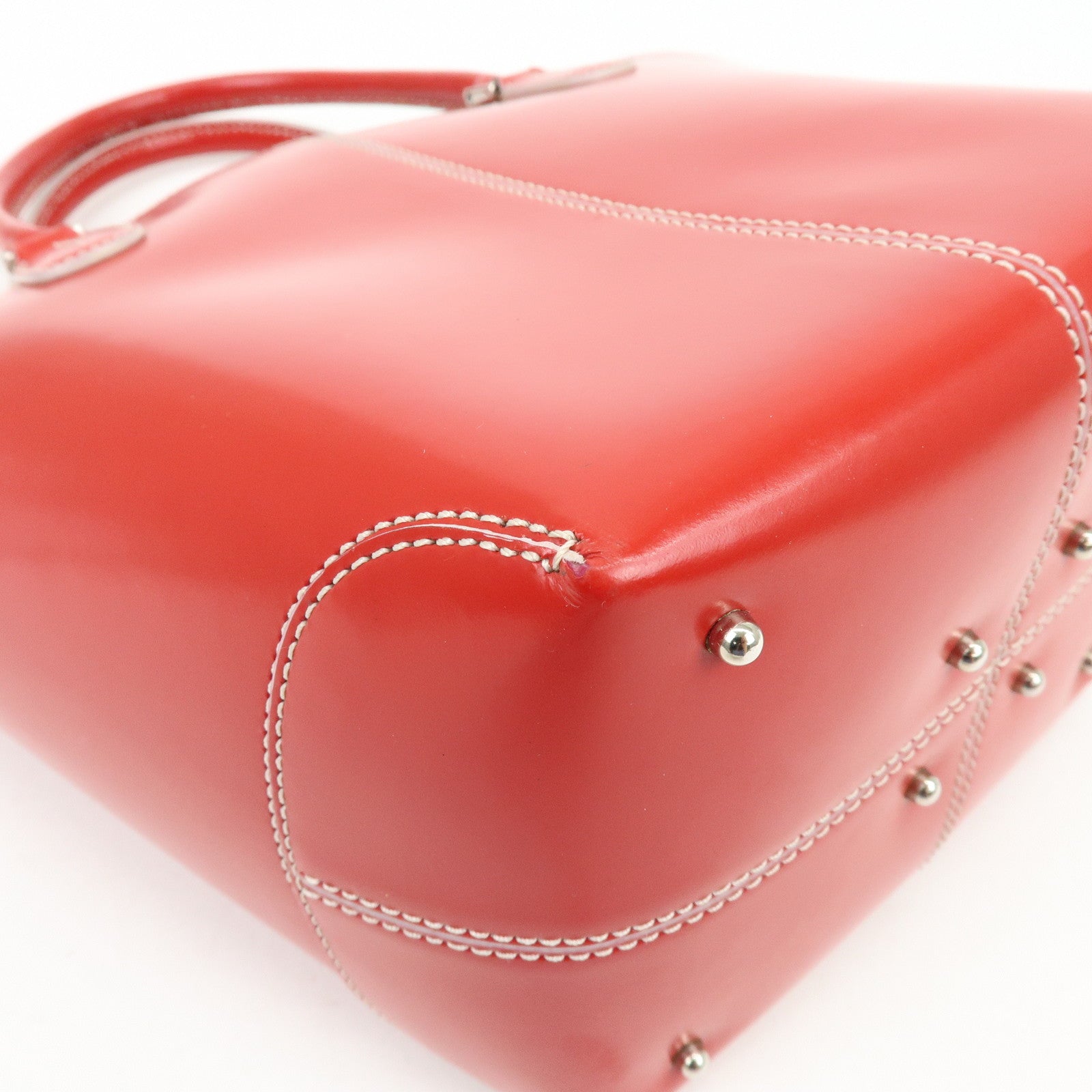 TOD'S Logo Leather Hand Bag Tote Bag Red