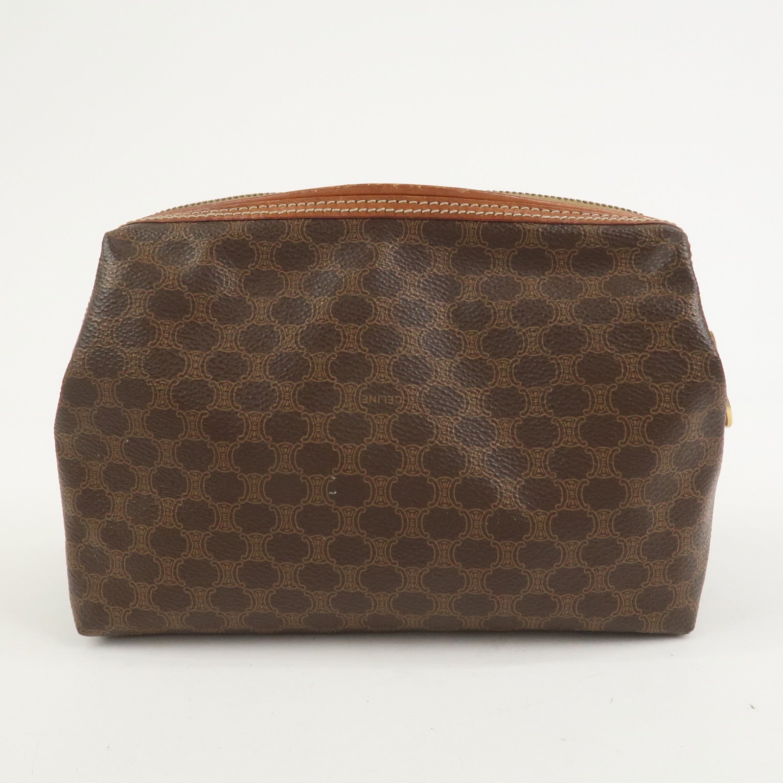 CELINE Macadam PVC Canvas Leather Cosmetic Pouch Brown