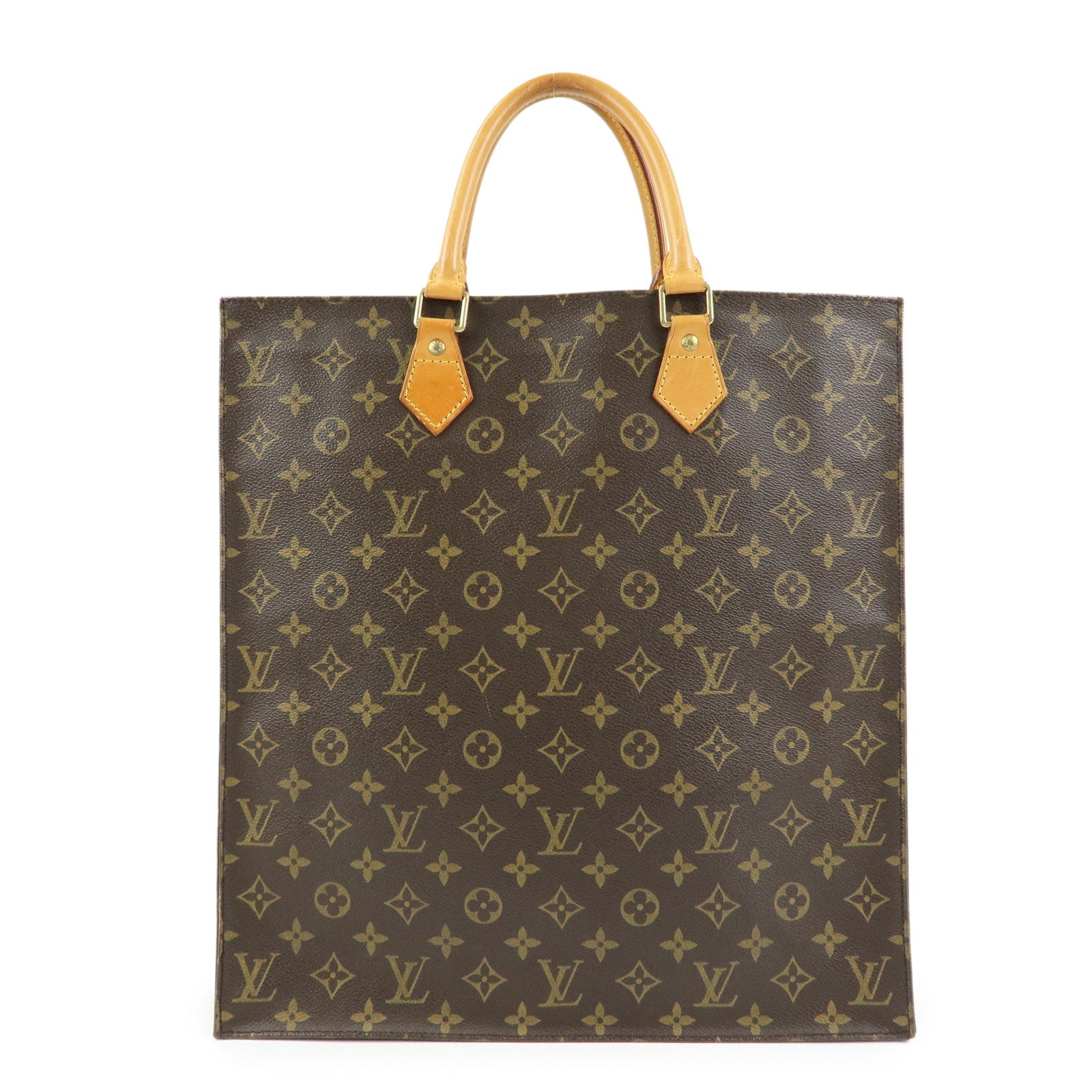 Louis Vuitton Monogram Sac Plat Tote Bag Hand Bag Brown M51140