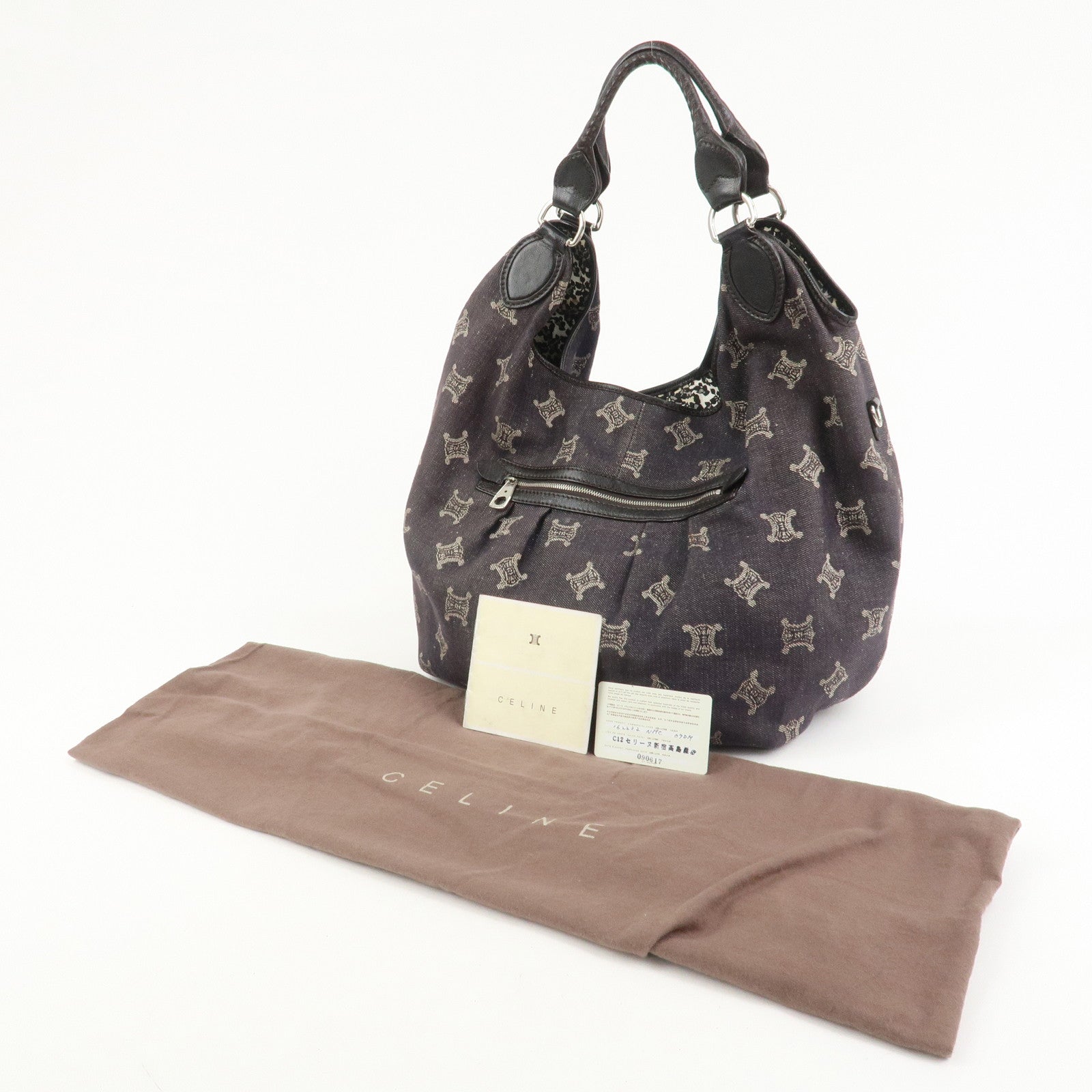 CELINE Macadam Denim Leather Shoulder Bag Hand Bag