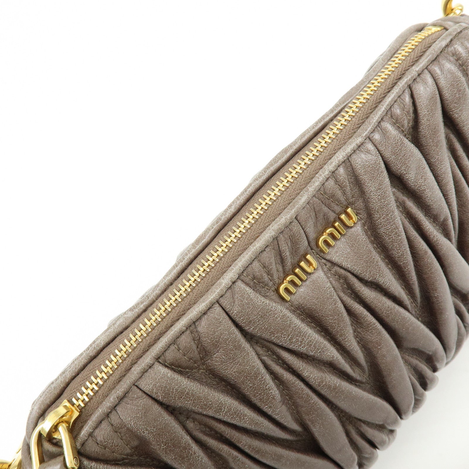 MIU MIU Matelasse Gathered Leather Shoulder Bag Hand Bag Gray