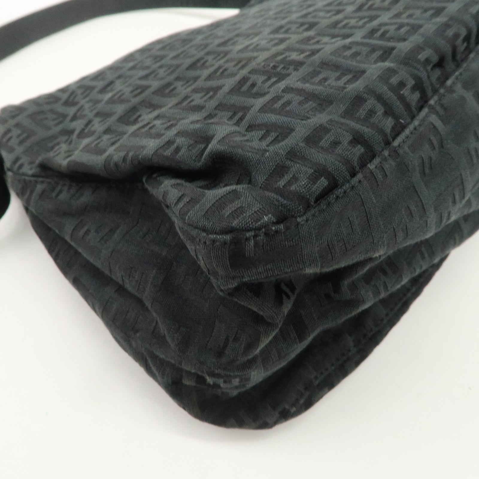 FENDI Mamma Baguette Zucchino Leather Canvas Shoulder Bag Black 8BR001 Used