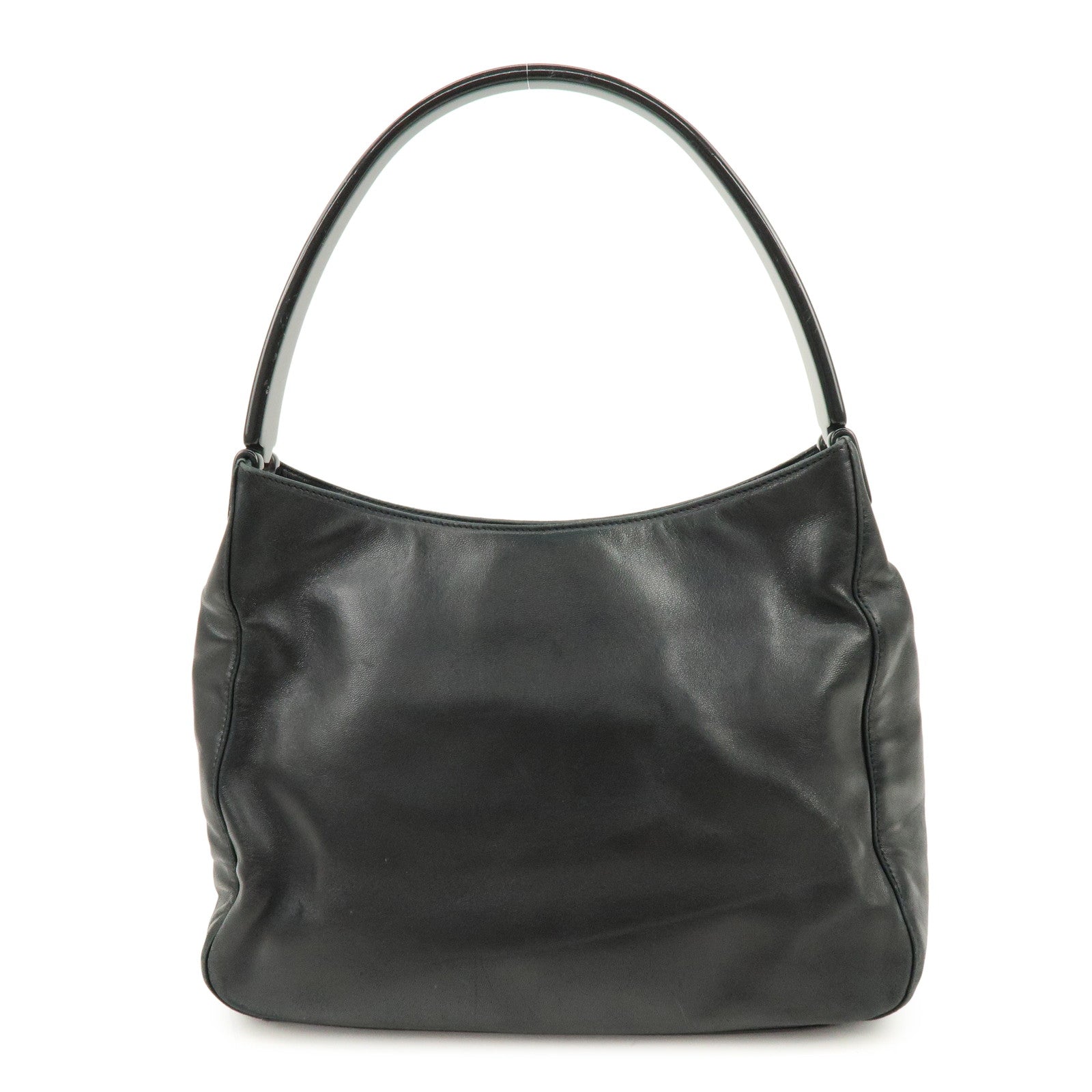 PRADA Leather Plastic Hobo Shoulder Bag Hand Bag Black