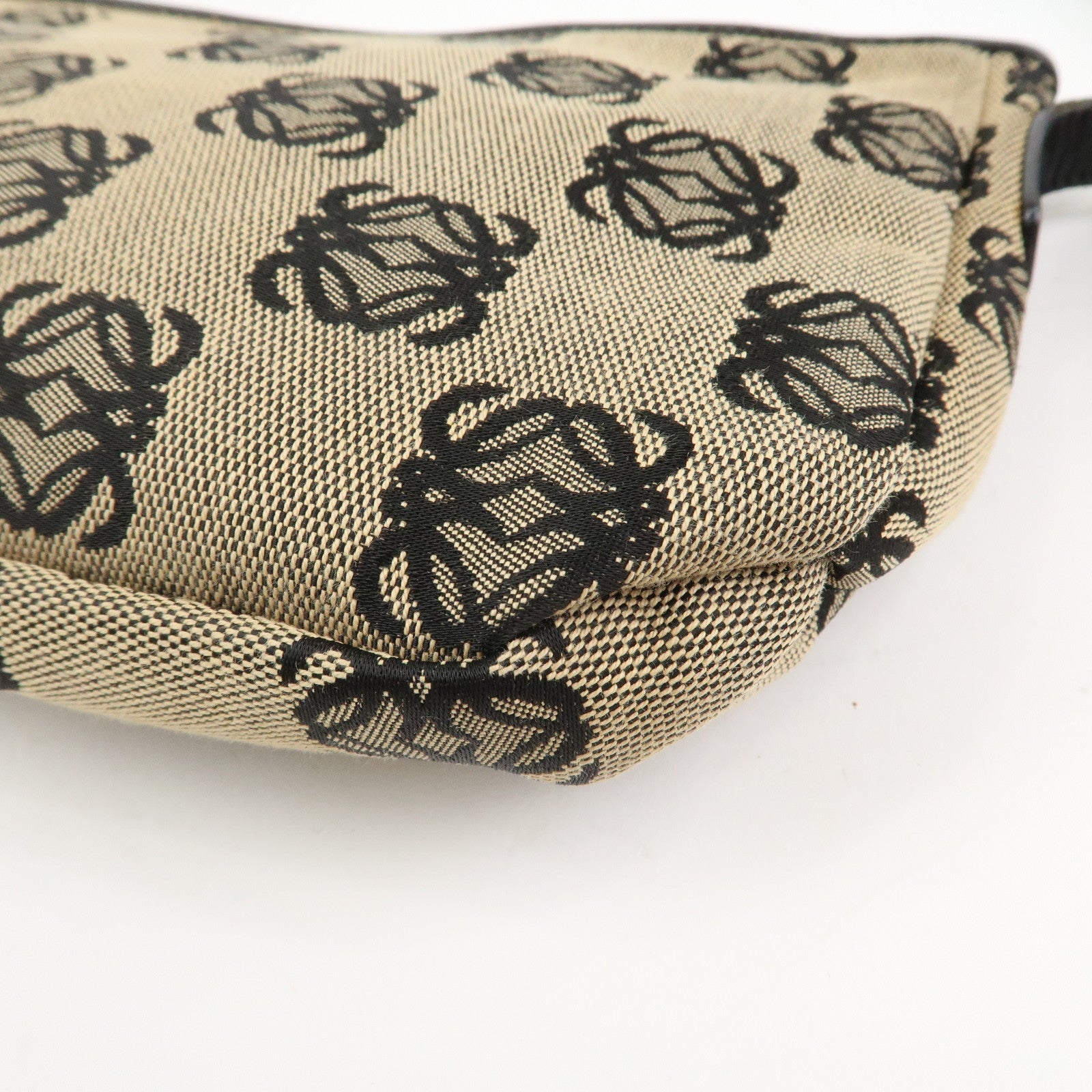 LOEWE Anagram Logo Canvas Leather Shoulder Bag Hand Bag Beige Black