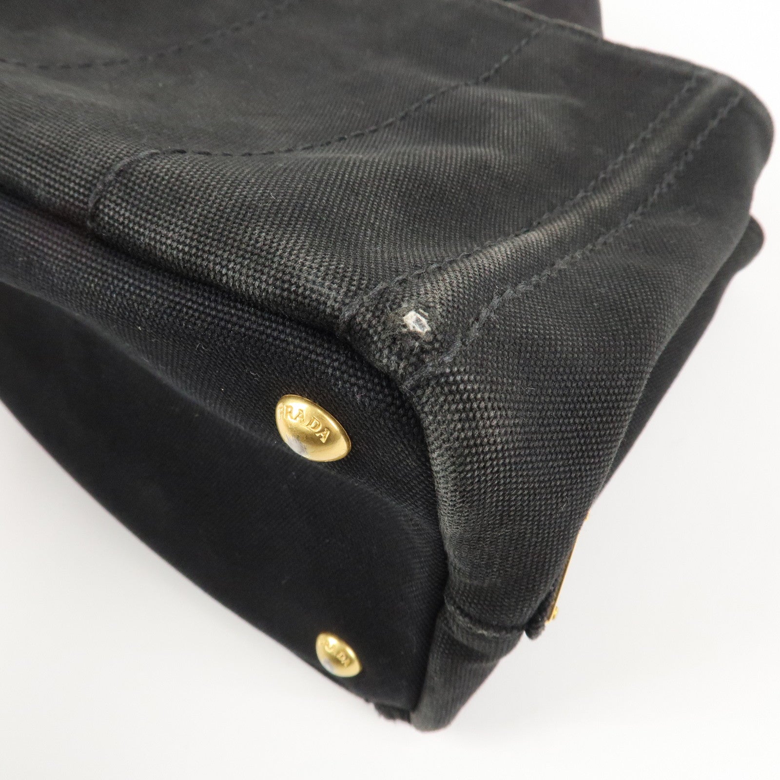 PRADA Logo Canapa Mini Canvas Tote Bag Hand Bag Black BN2439 Used