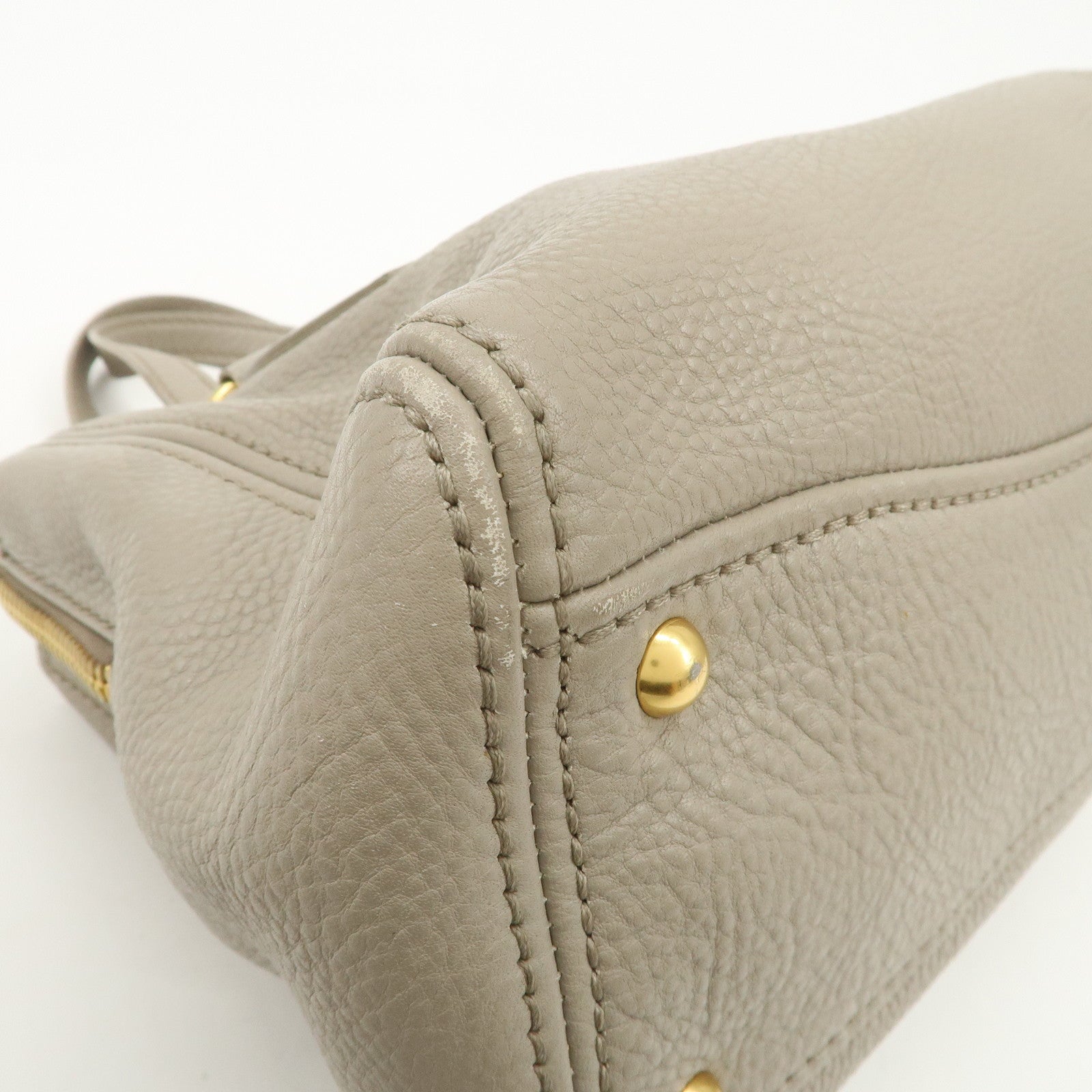 MIU MIU Vitello Caribu Leather 2Way Bag Hand Bag Greige RN0757