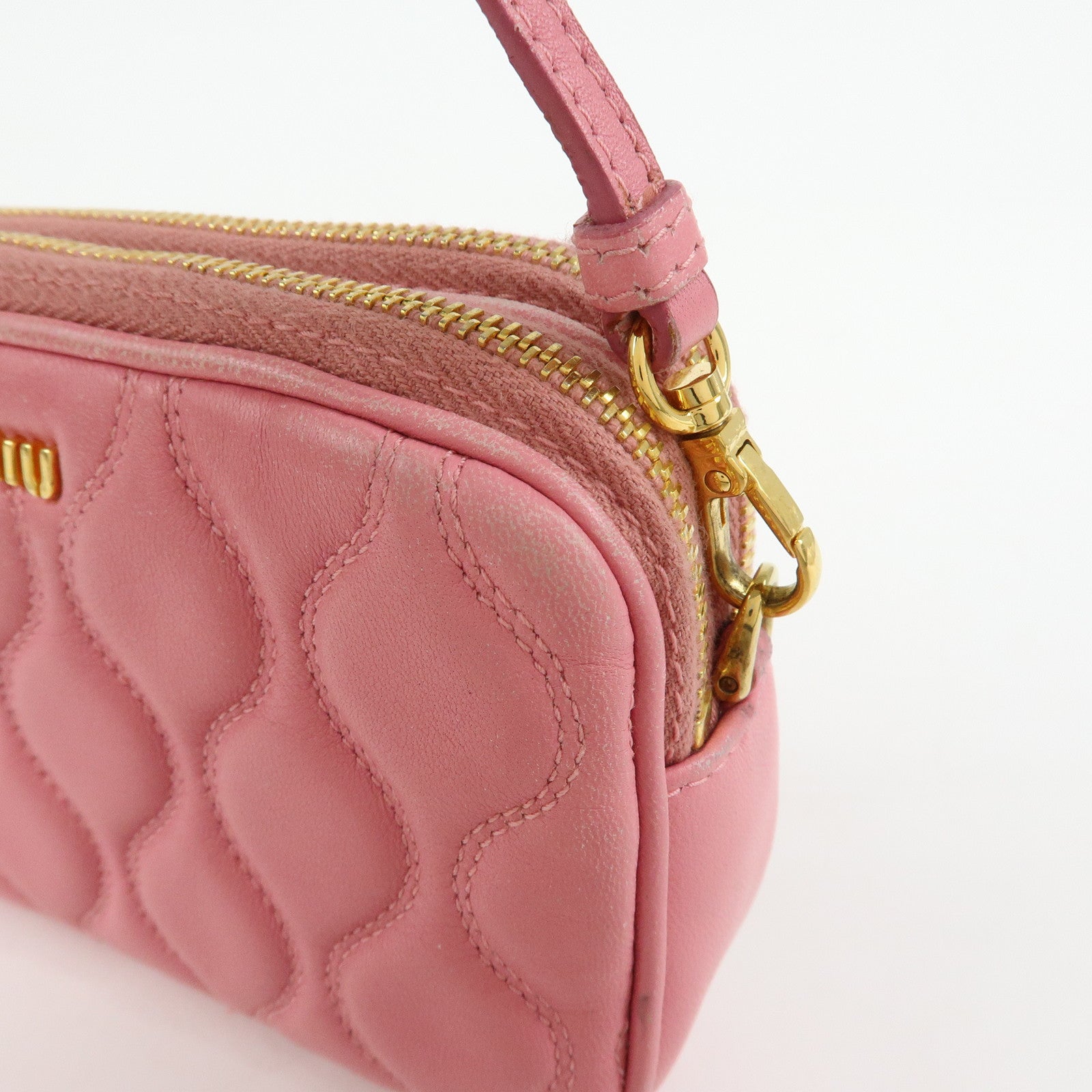 MIU MIU Nappa Leather Hand Bag Accessory Pouch Pink