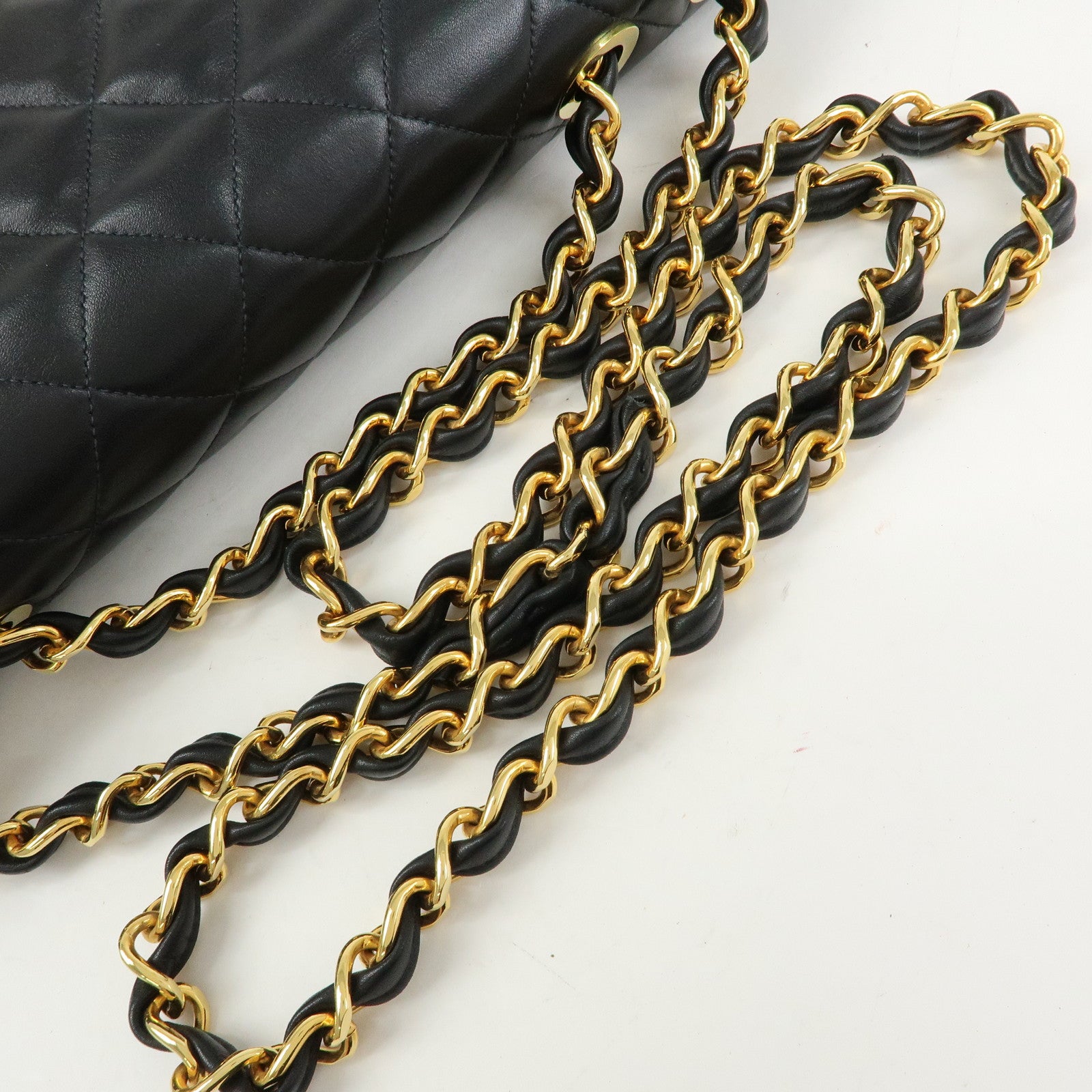 CHANEL Jumbo Matelasse 34 Lamb Skin Flap Shoulder Bag Black A01094