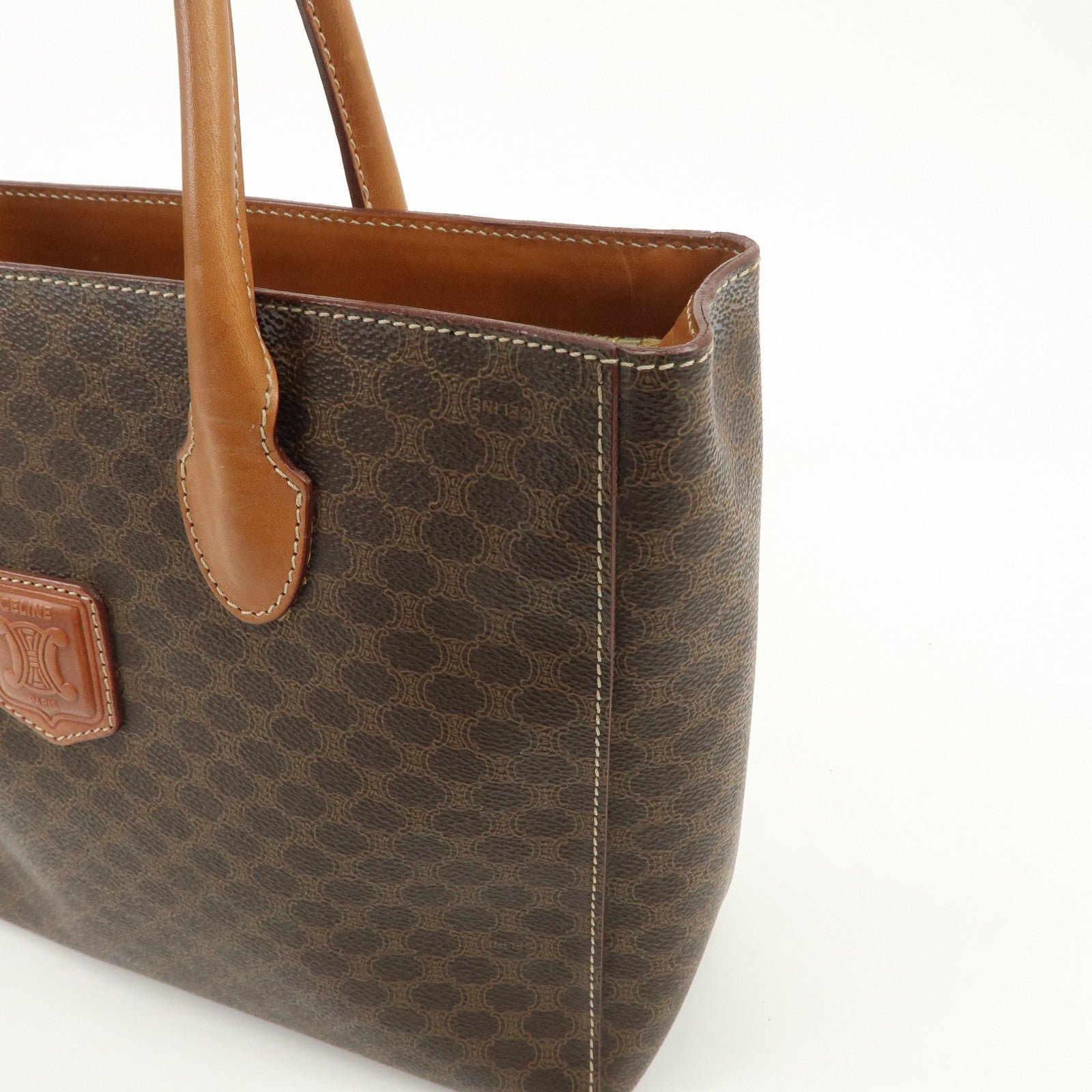 CELINE Macadam PVC Leather Tote Bag Hand Bag Brown