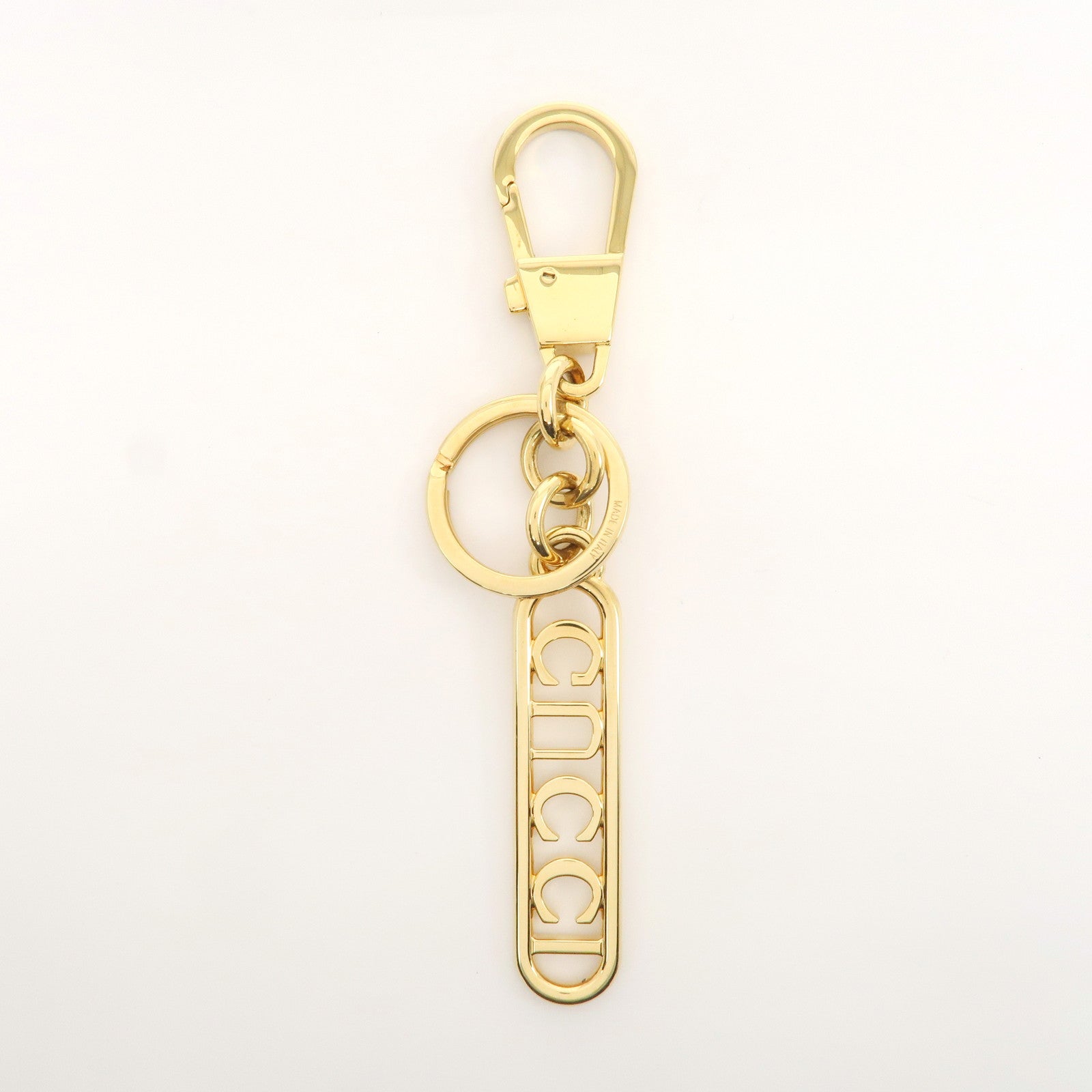 GUCCI Script Keychain Key Charm Metal Gold 773969