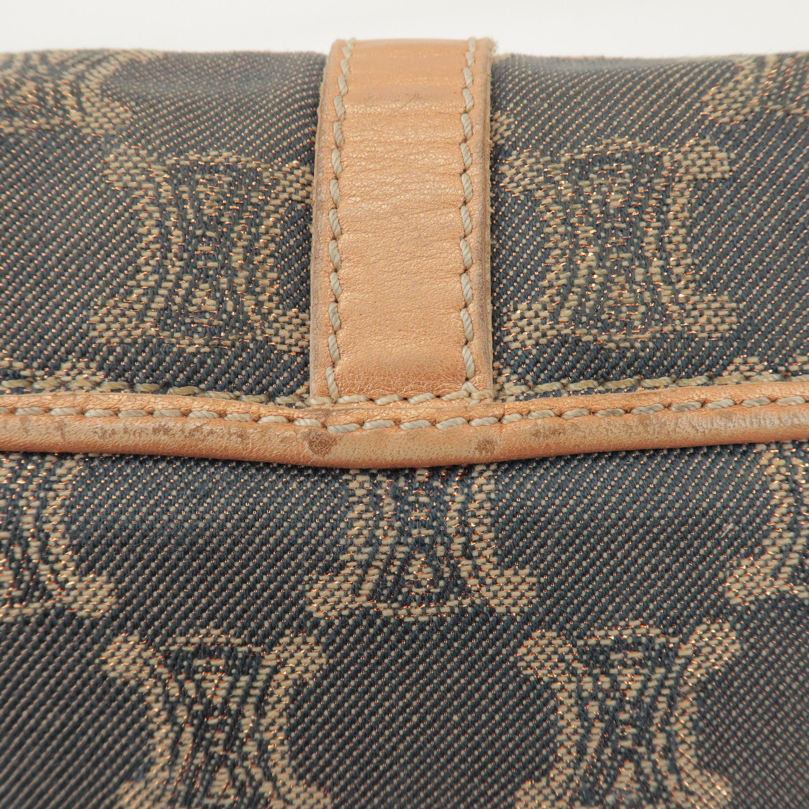 CELINE Macadam Denim Leather Shoulder Bag Metallic Pink Beige