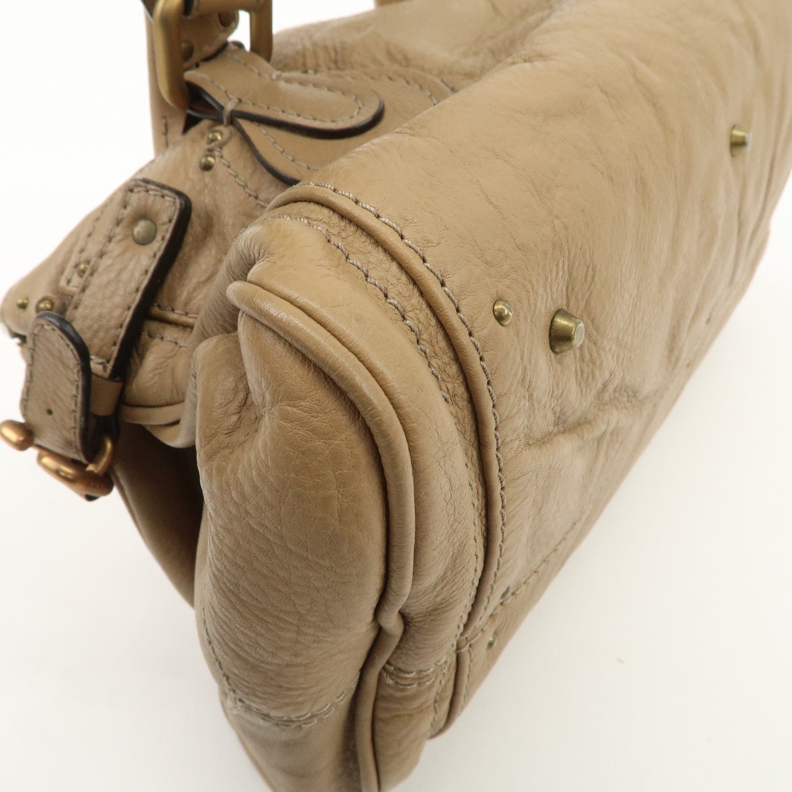 Chloe Paddington Leather Hand Bag Shoulder Bag Medium Beige Used