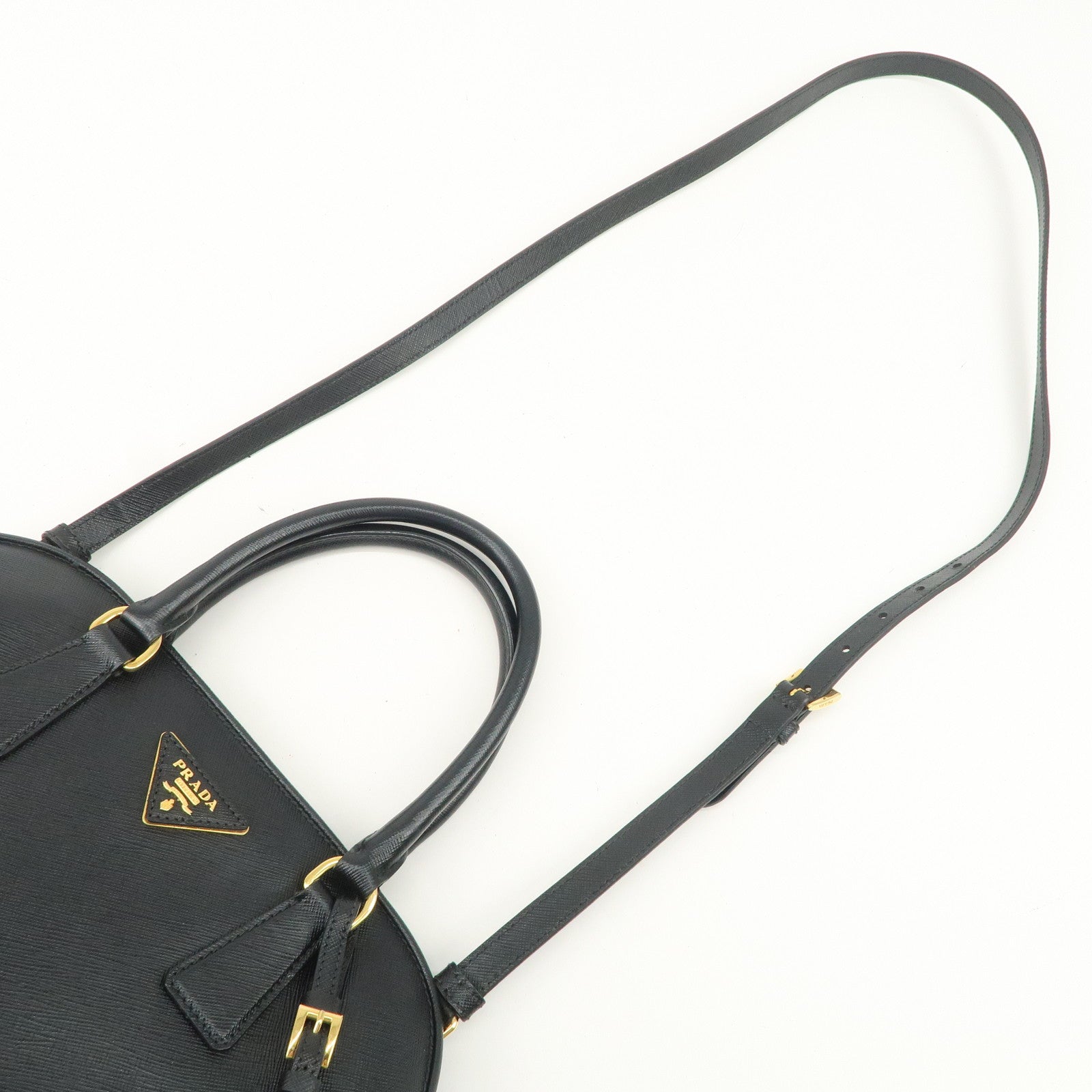 PRADA Saffiano Leather Triangle Logo 2WAY Bag Hand Bag Black BN2567