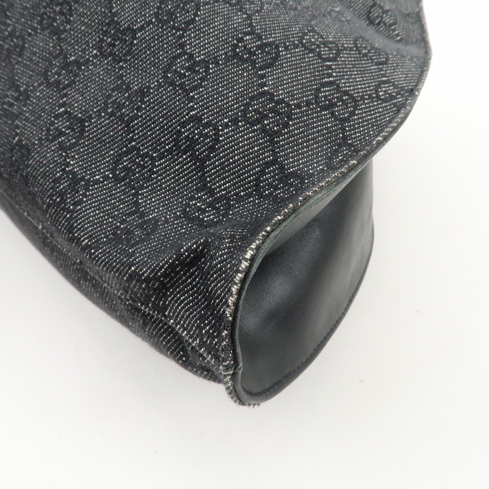 GUCCI GG Monogram Denim Canvas Leather Tote Hand Bag Black 76554