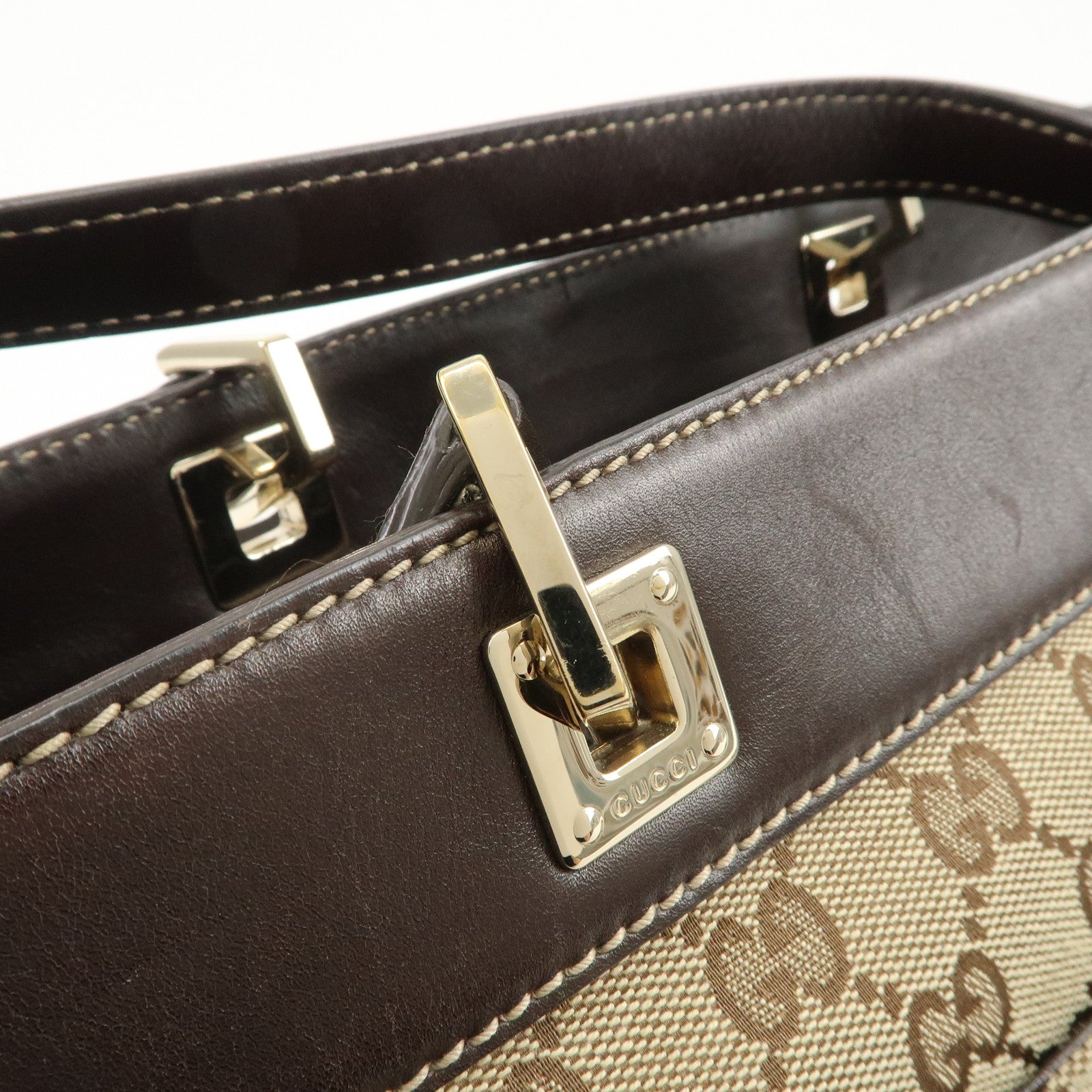 GUCCI GG Canvas Leather Tote Bag Hand Bag Brown Beige 145993