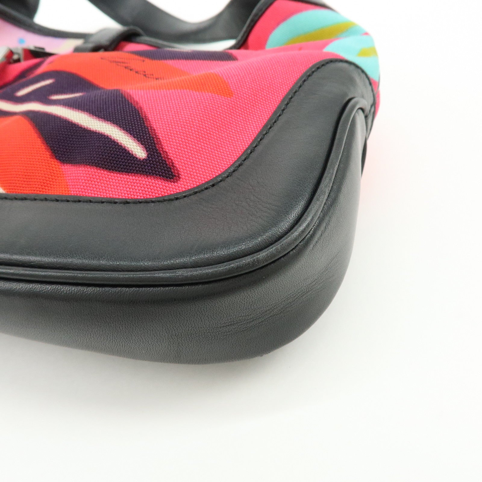 GUCCI Jackie Nylon Leather Shoulder Hand Bag Pink Black 001.9735