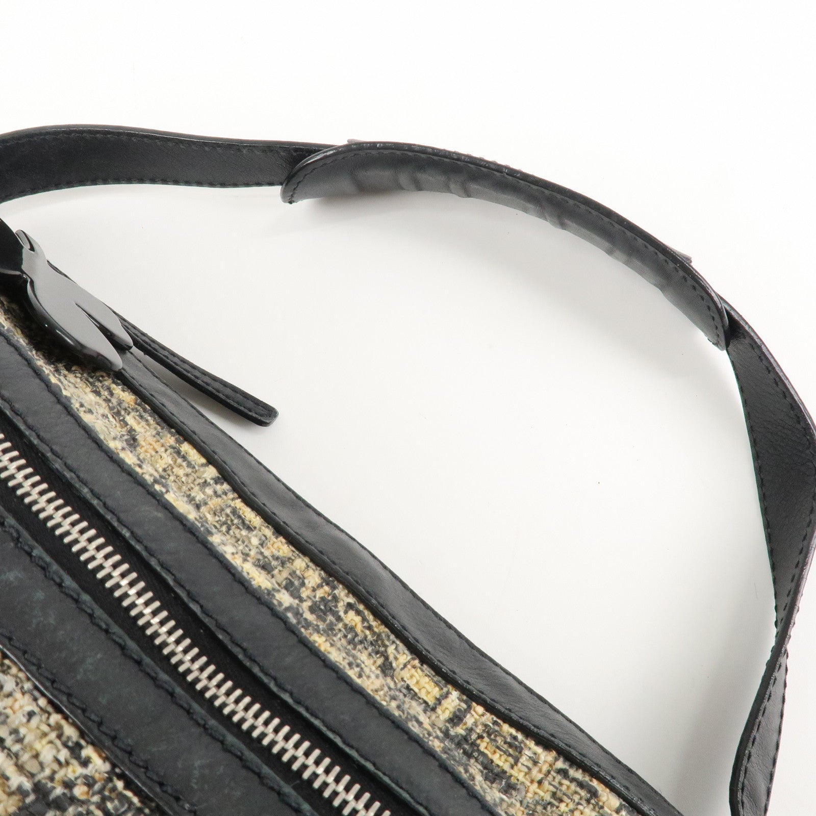 CHANEL COCO Mark Lamb Skin Tweed Shoulder Bag Hand Bag Black Silver HDW Used