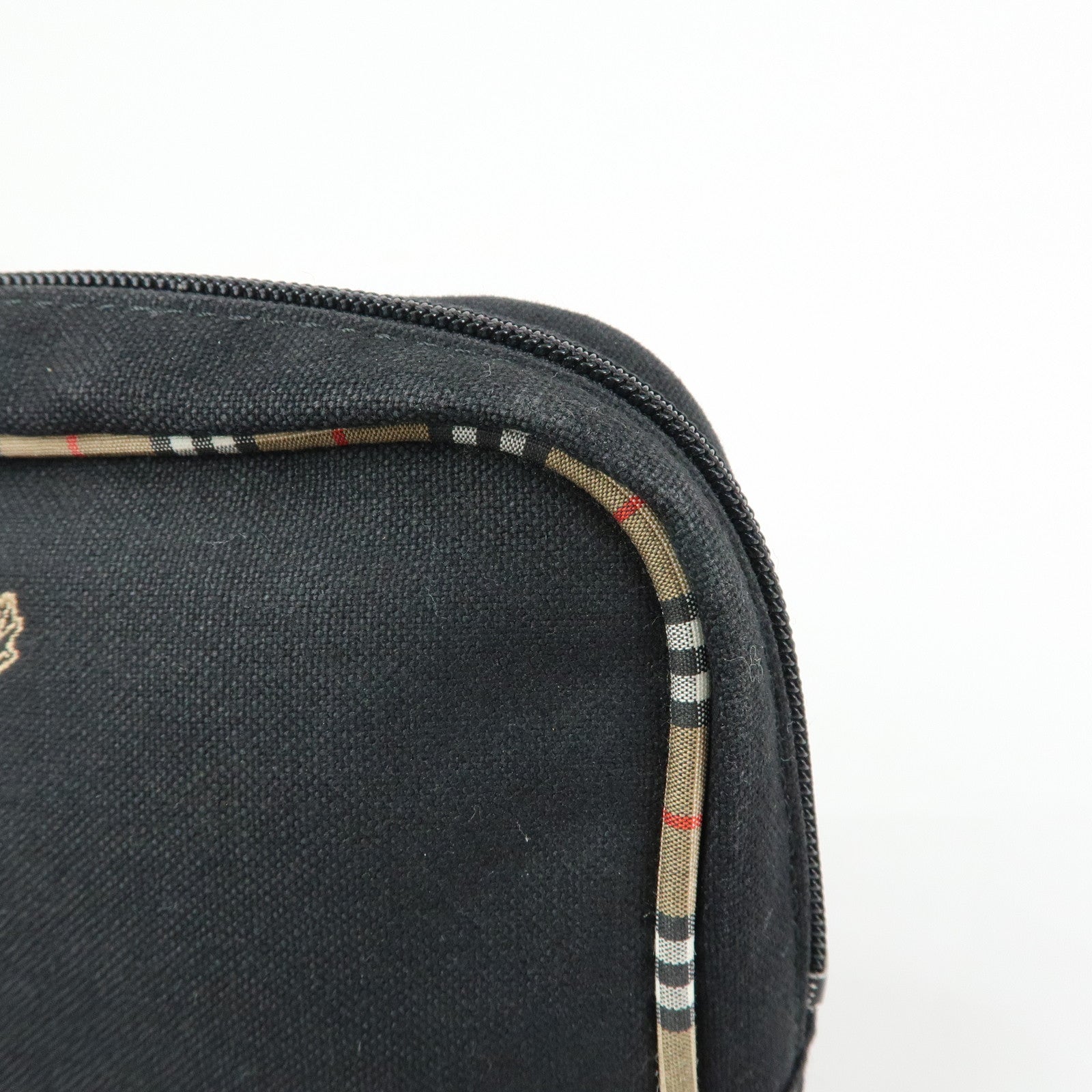BURBERRY Canvas Nova Plaid Pouch Cosmetic Bag Makeup Bag Black