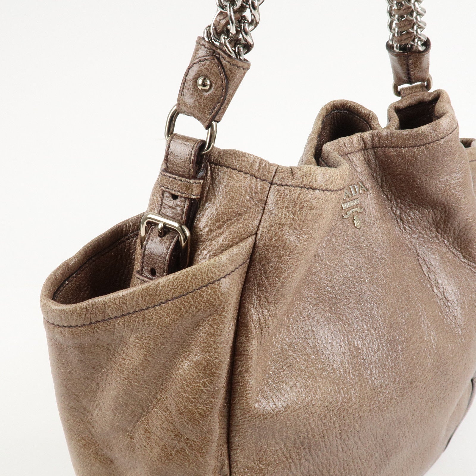 PRADA Logo Leather Shoulder Bag Hand Bag Brown Used