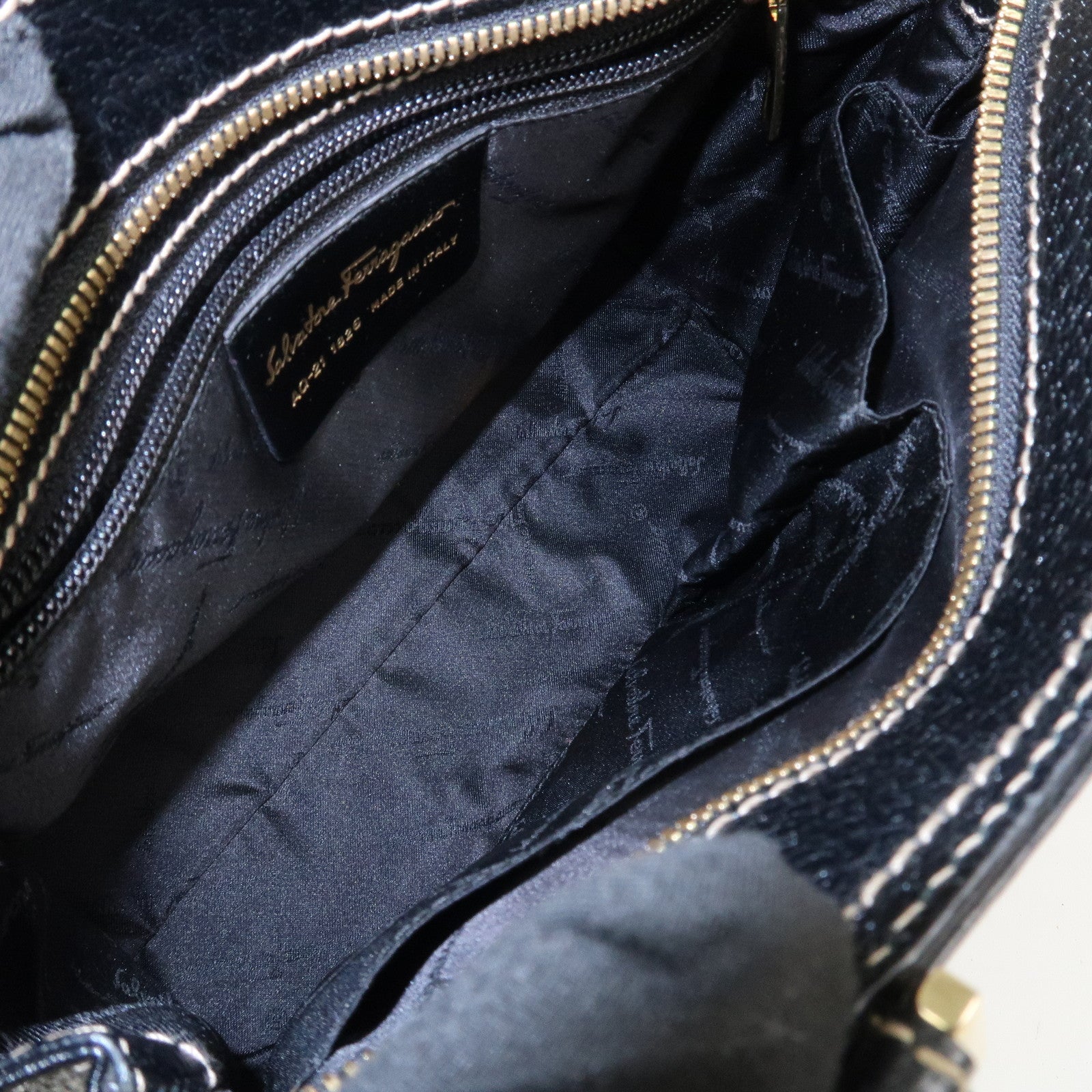 Ferragamo Gancini Leather 2 Way Bag Hand Bag Shoulder Bag Black