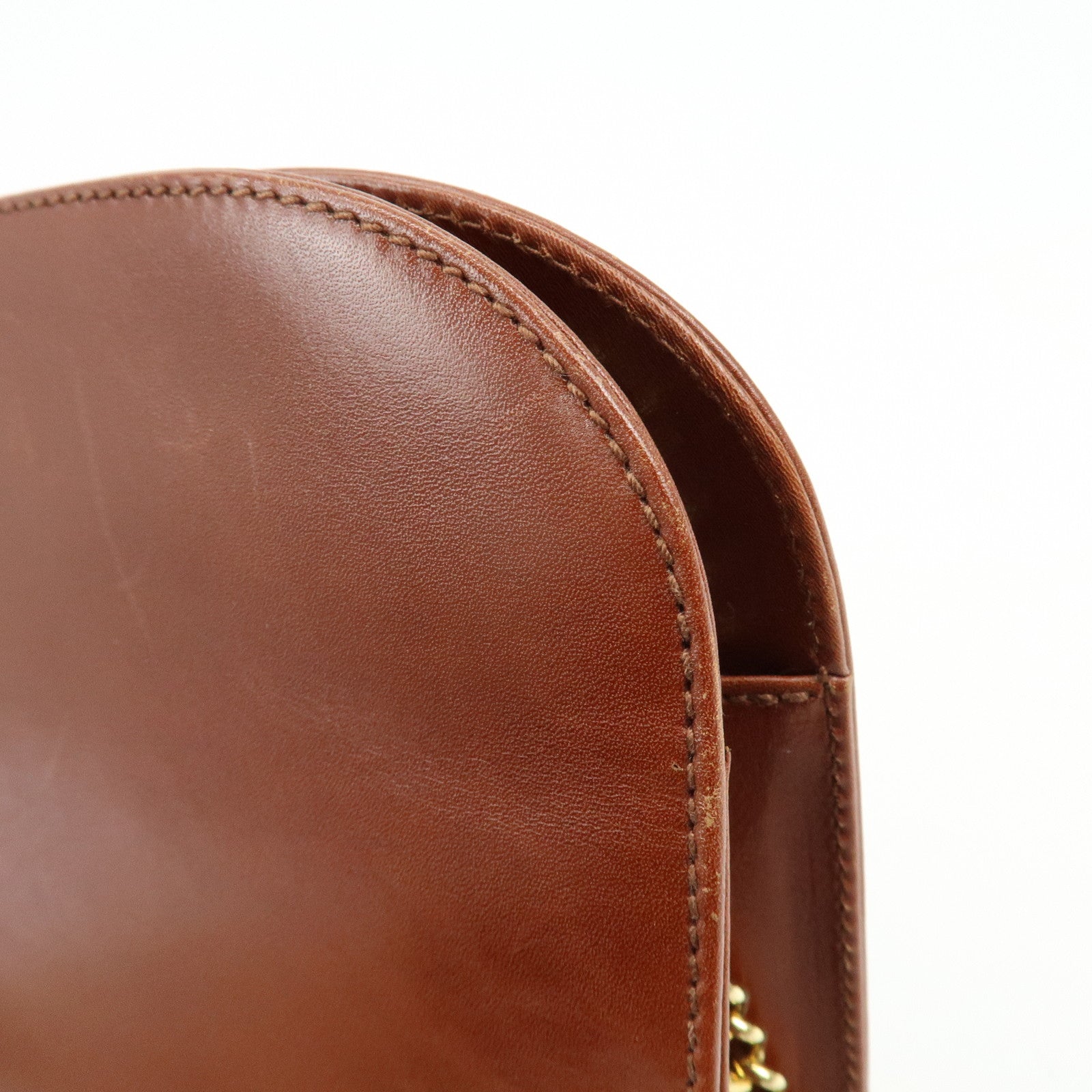 Ferragamo Gancini Calf Skin Leather Chain Shoulder Bag Brown