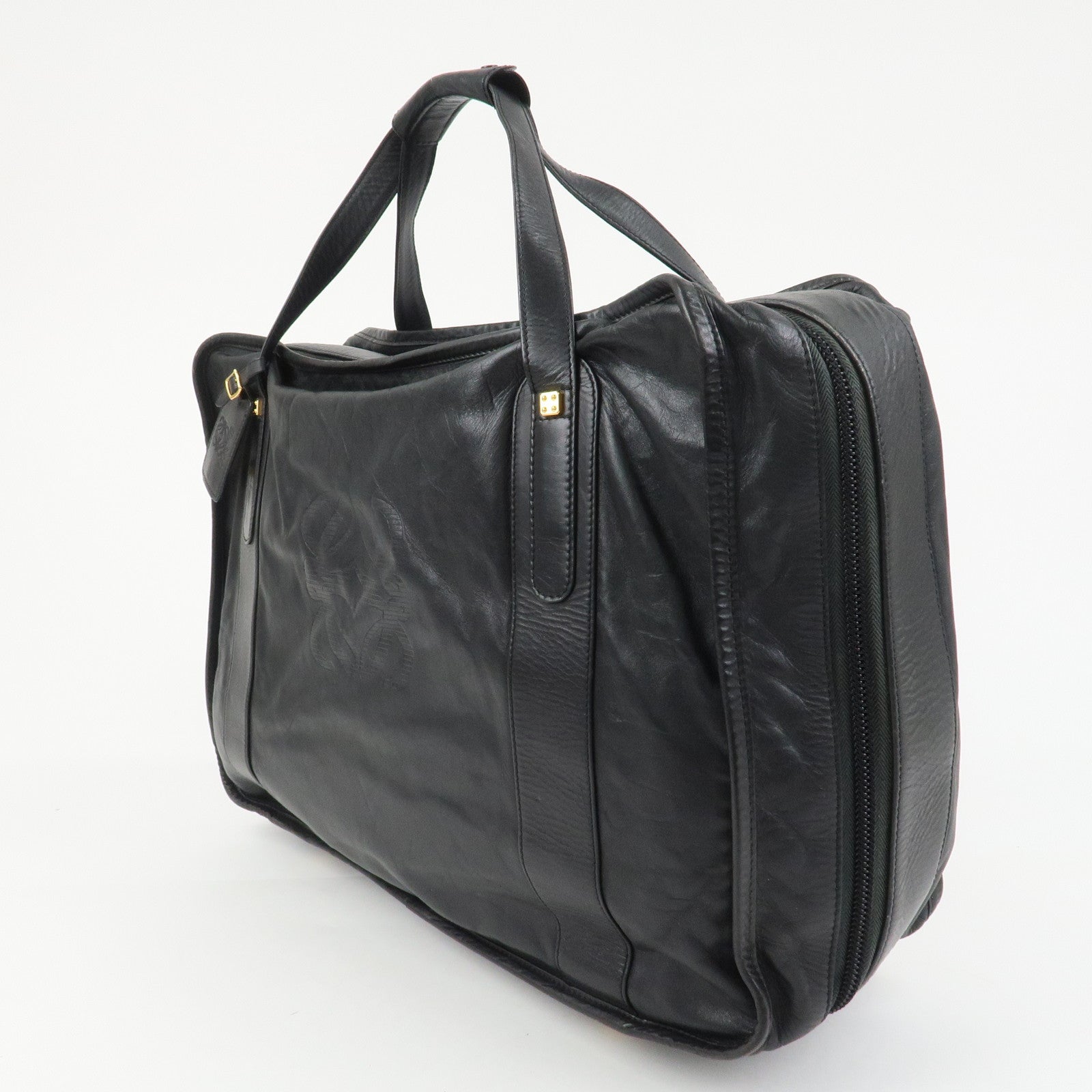 LOEWE Anagram Leather Boston Bag Hand Bag Travel Bag Black