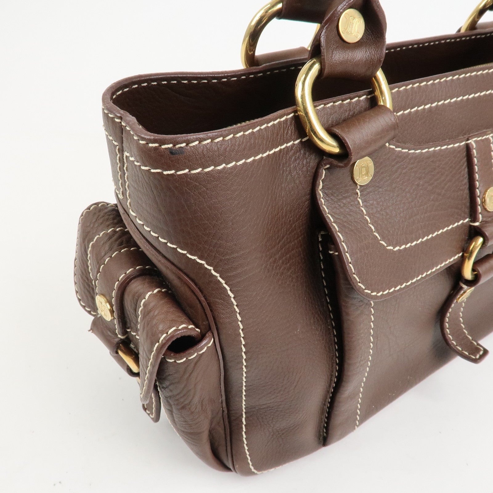CELINE Leather Boogie Bag Hand Bag Tote Bag Brown Gold HDW