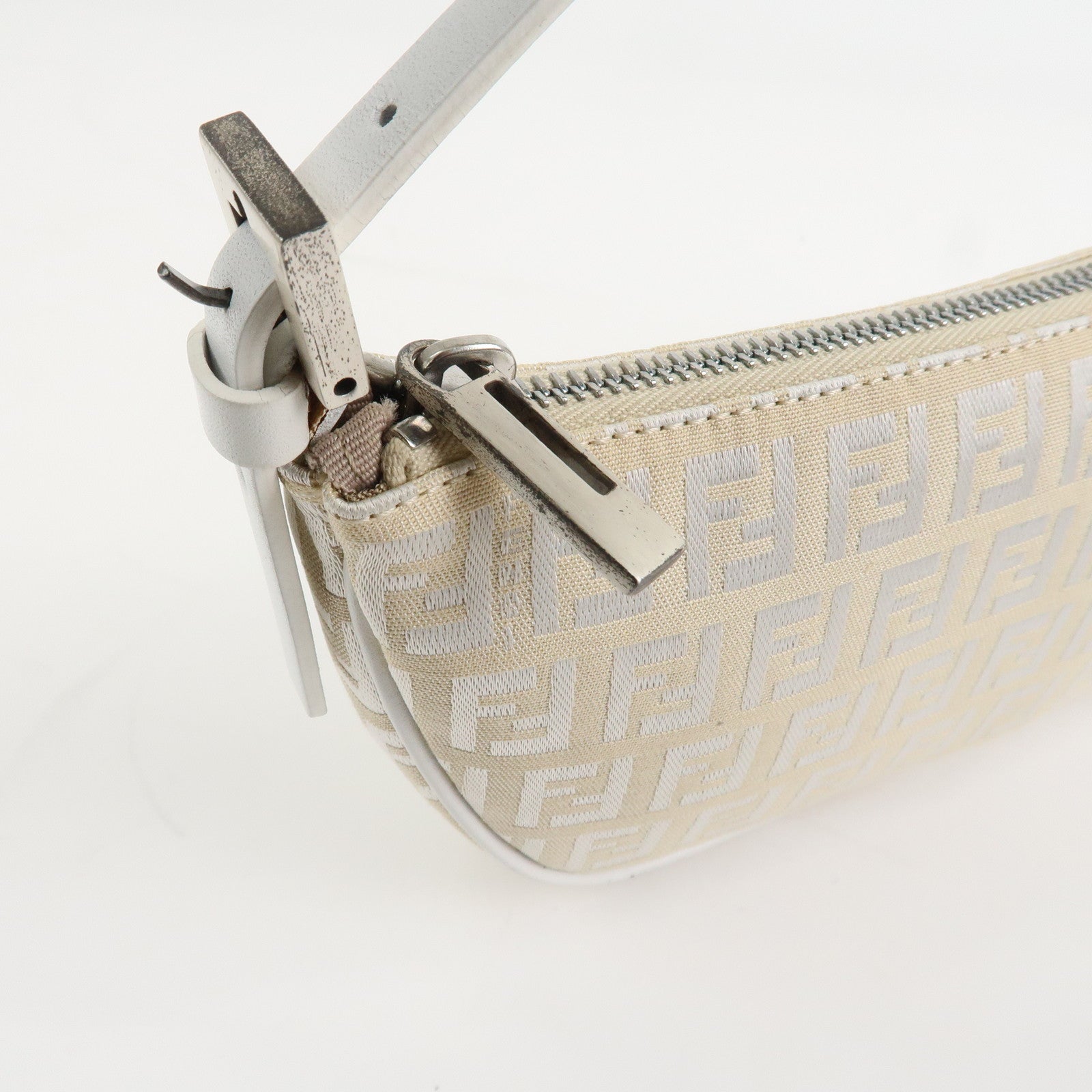 FENDI Zucchino Canvas Leather Accessory Pouch Shoulder Bag 8BR133