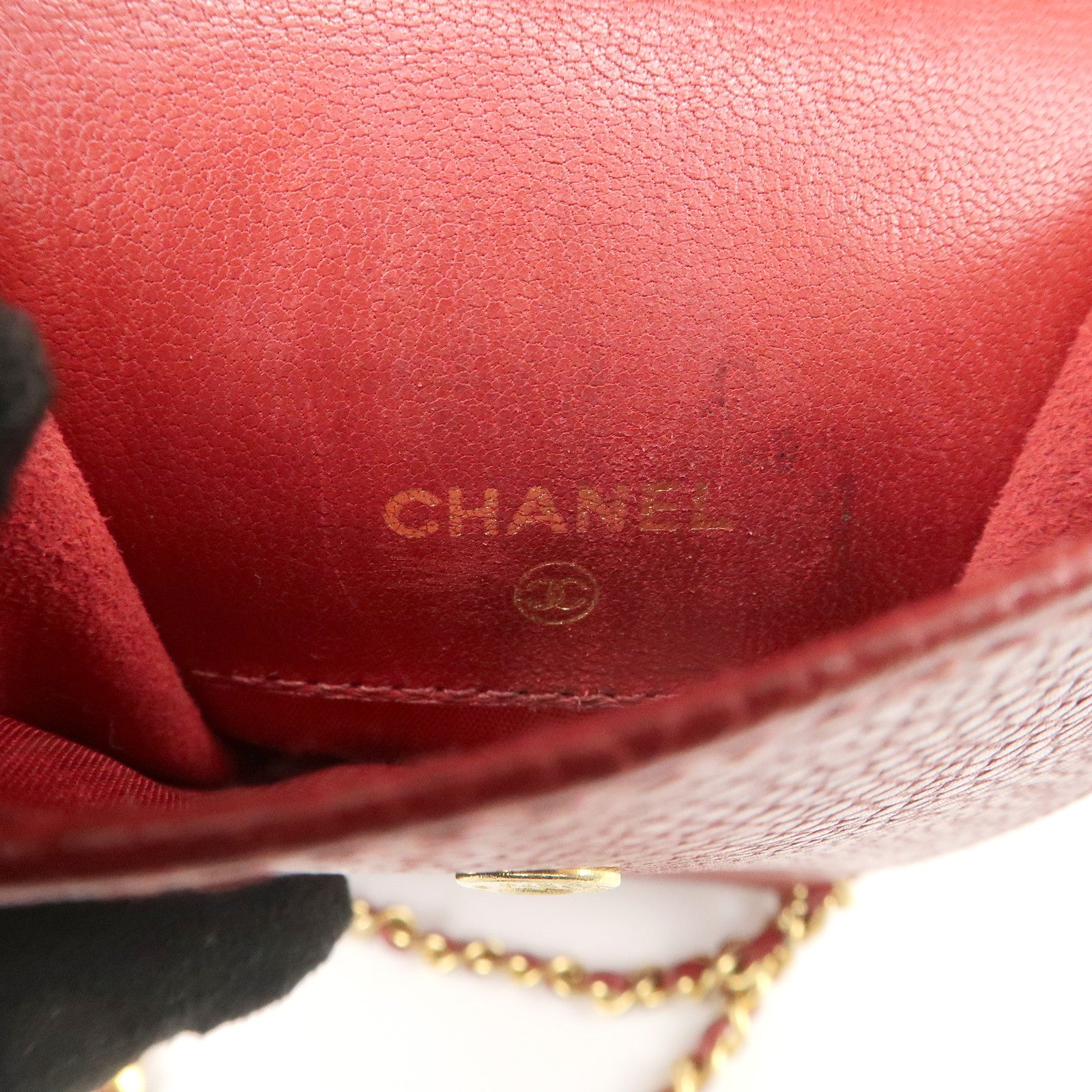 CHANEL COCO Mark Caviarskin Chain Shoulder Bag Pouch Red