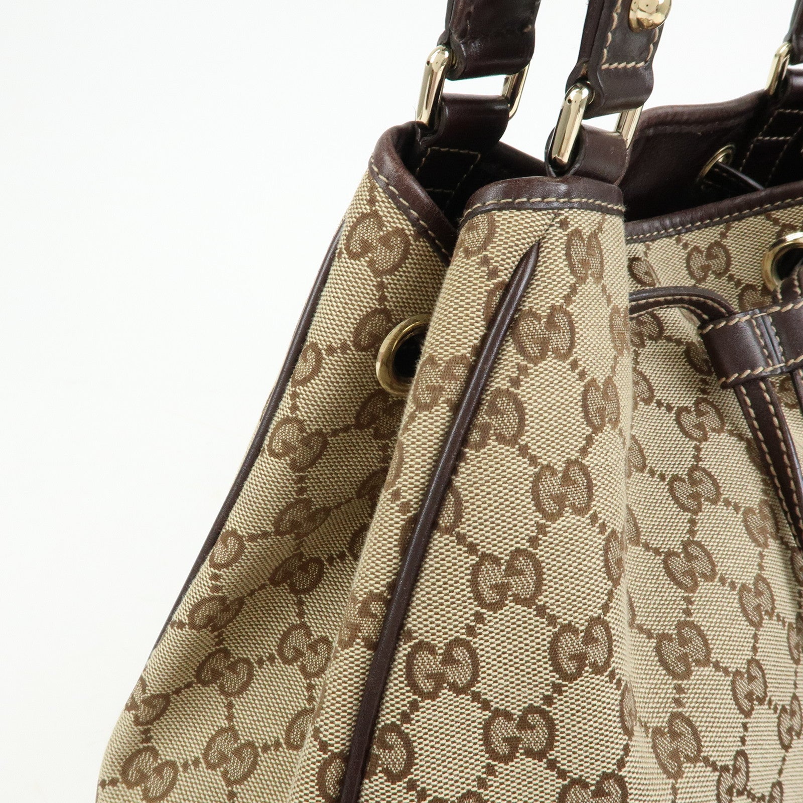 GUCCI Bamboo Fringe GG Canvas Leather Tote Bag Beige Brown 170582