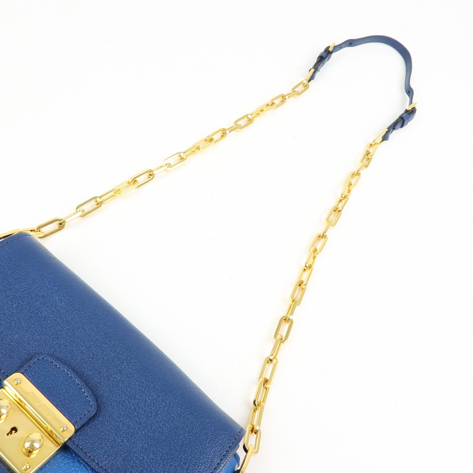 MIU MIU Madras Leather Shoulder Bag Crossbody Bag Blue RT0544